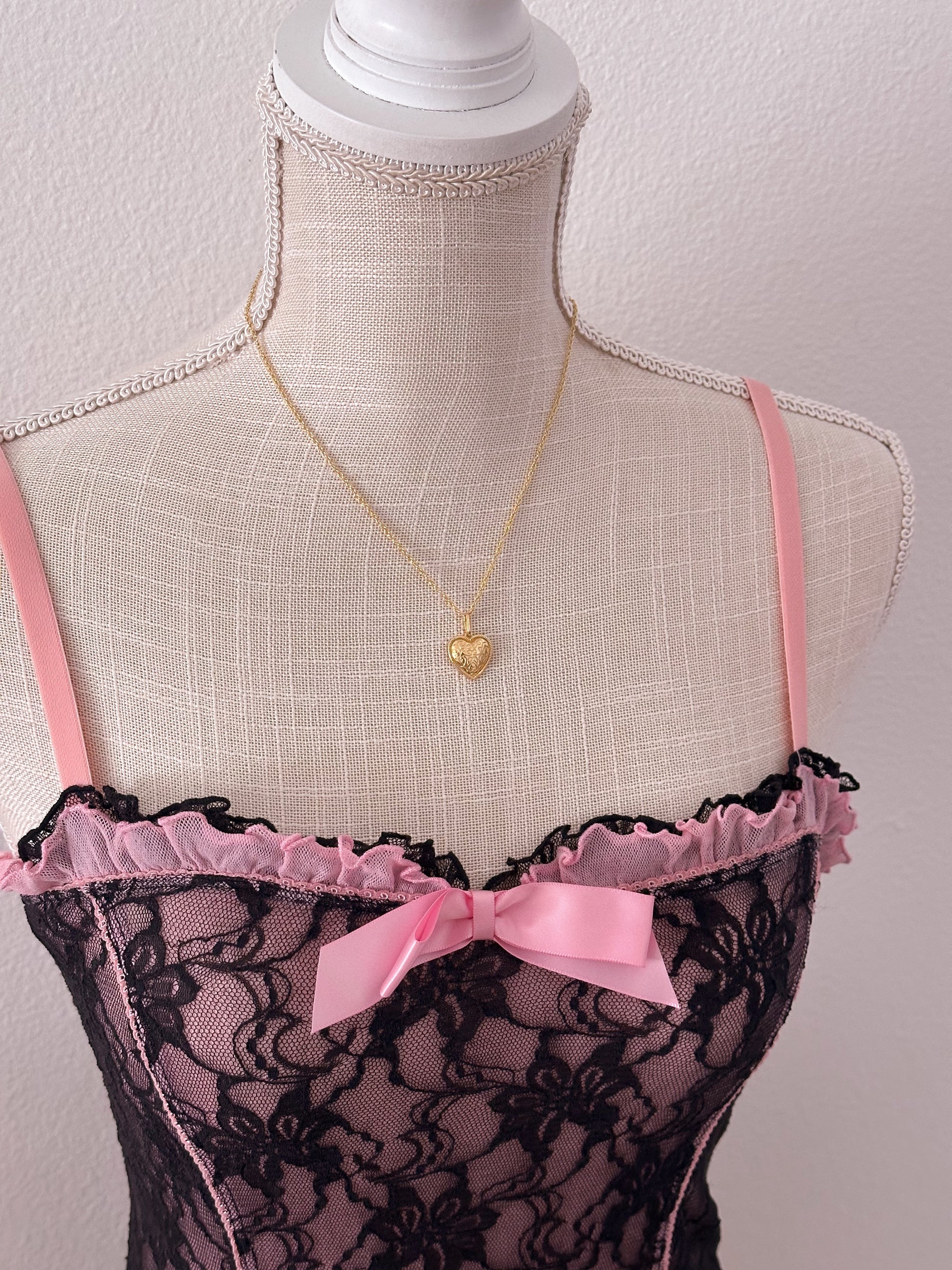 Vintage Victoria's Secret pink and black baby dolls slip dress nightgown sizs: xs