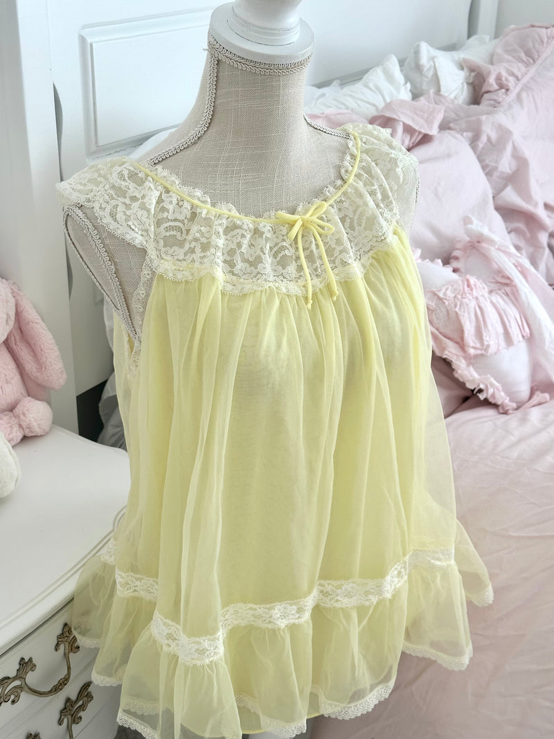 Vintage 1950s Aristocraft Yellow Nylon Lace Babydoll Fits Size: S
