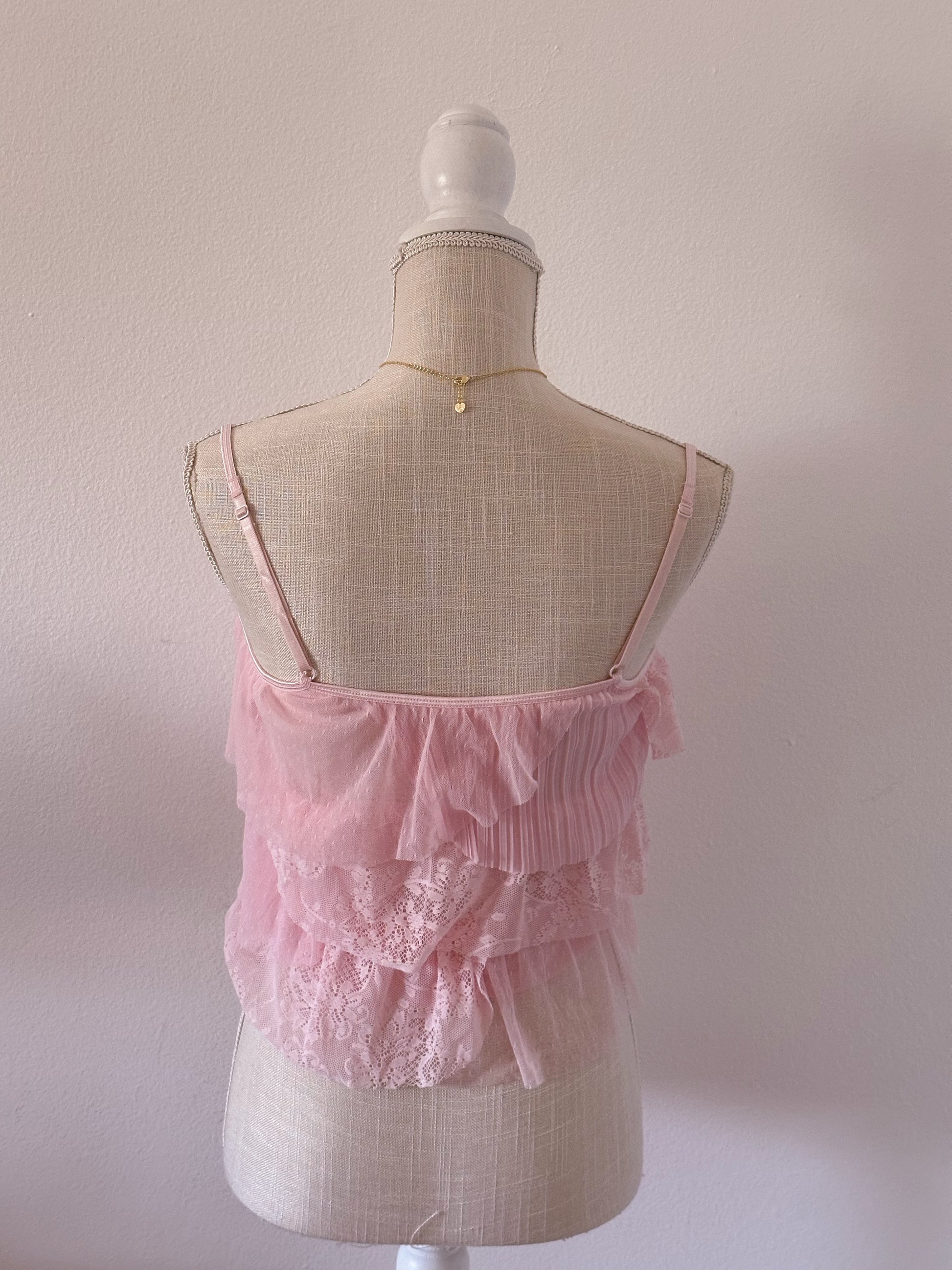Vintage Victoria's Secret shabby chic pink lace babydoll cami top Size: M