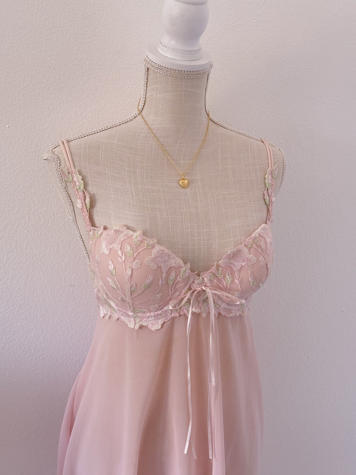 Vintage pink delicates garden fairy babydoll slip dress