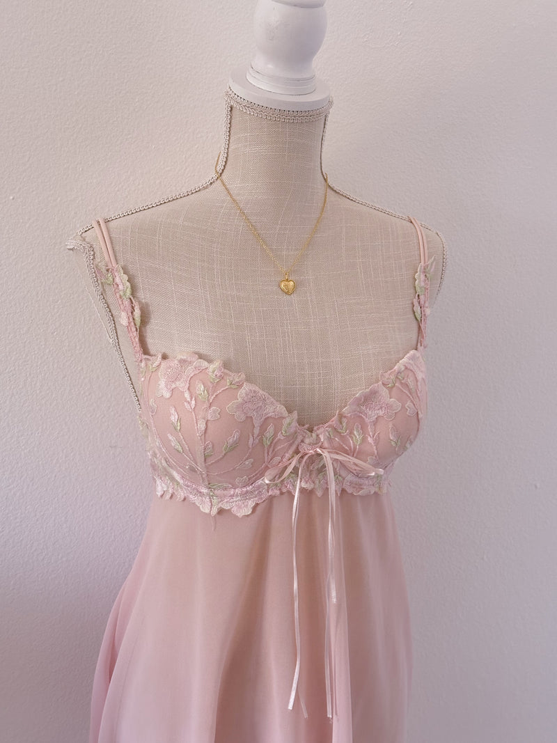 Vintage pink delicates garden fairy babydoll slip dress