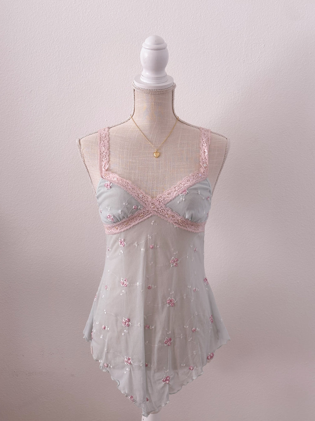 Vintage Victoria's Secret blue and pink floral babydoll cami top size: S