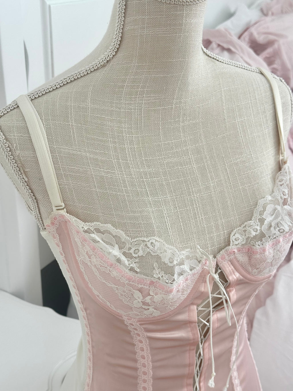 Vintage Darling Pink Lace Corset Top Size: XS