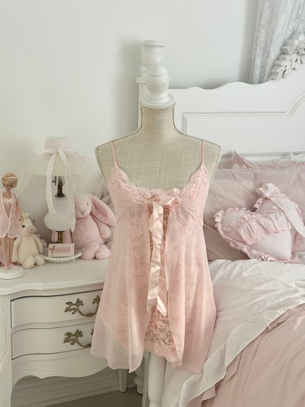 Vintage 1990s VS pink babydoll slip dress sheer size S