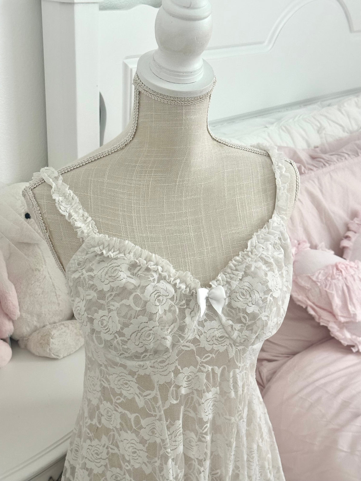 Vintage Cinema Étoile White Lace Babydoll Slip Dress Size XL