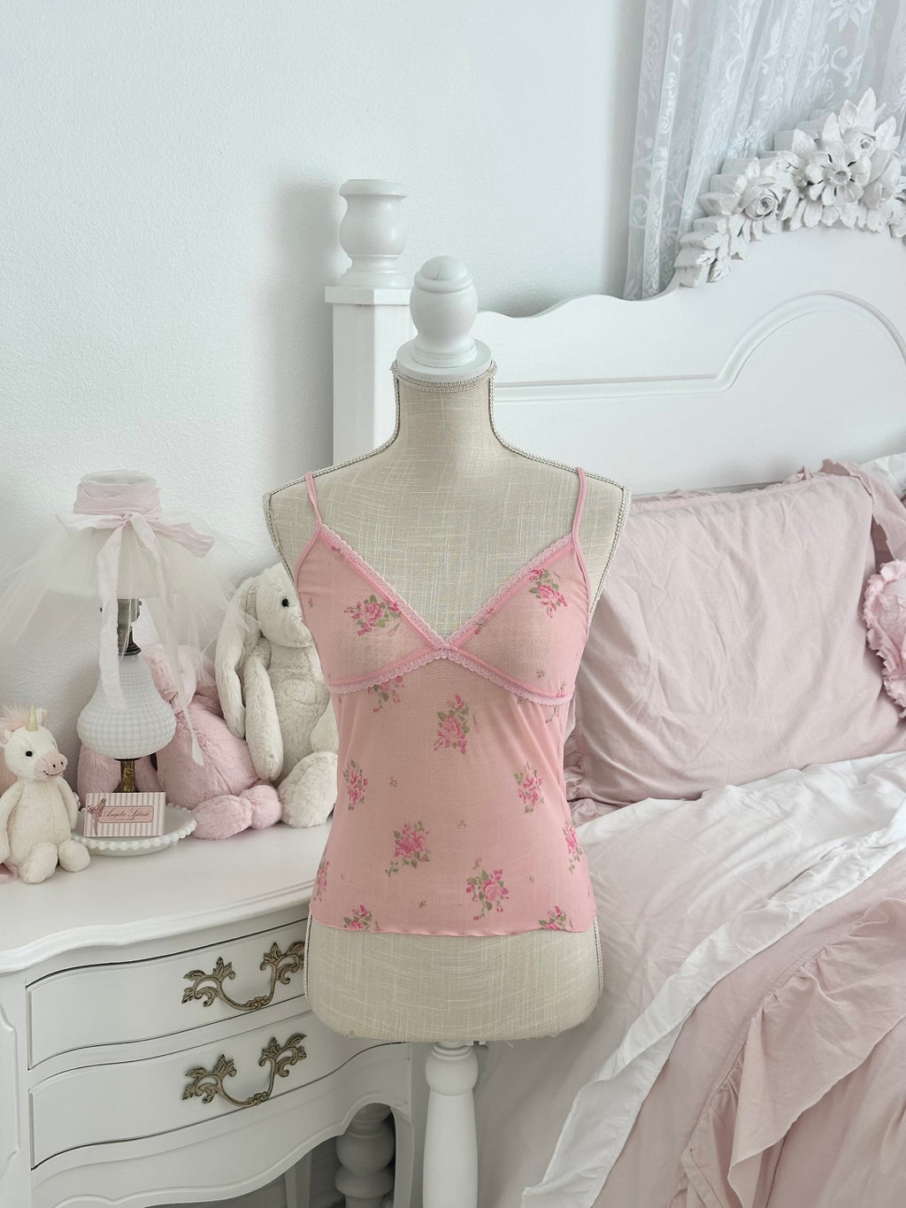 Vintage Y2K Old Navy Pink Sheer Shabby Chic Cami Top Size: S