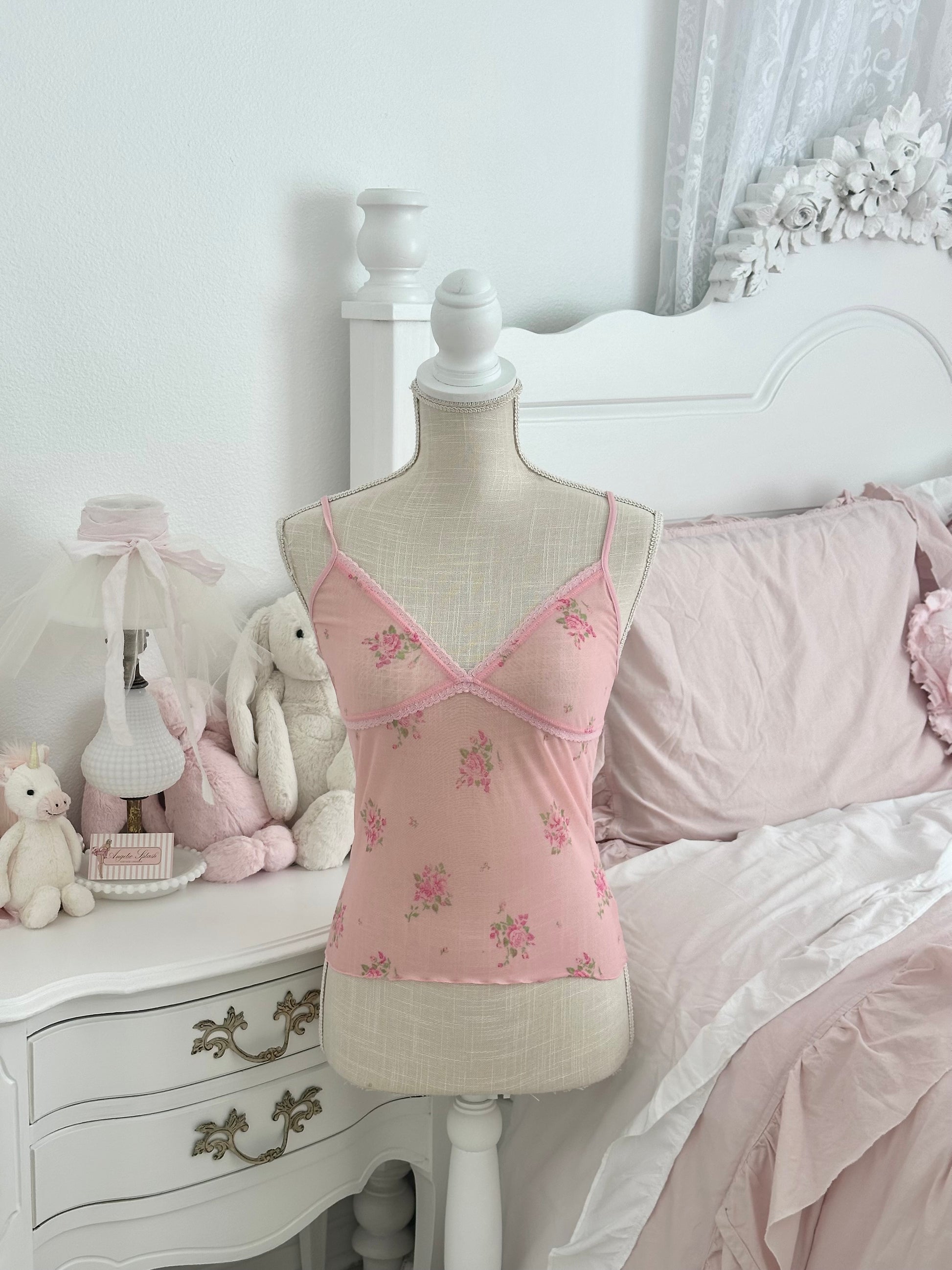 Vintage Y2K Old Navy Pink Sheer Shabby Chic Cami Top Size: S