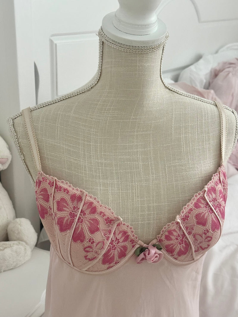 Vintage Delicates Pink Rose Babydoll Slip Dress Size: M/L