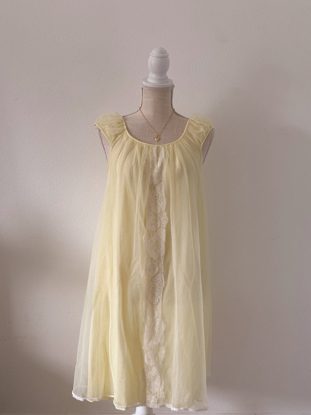 Authentic true vintage 1950's peignoir yellow robe and slip dress set with puff sleeves.