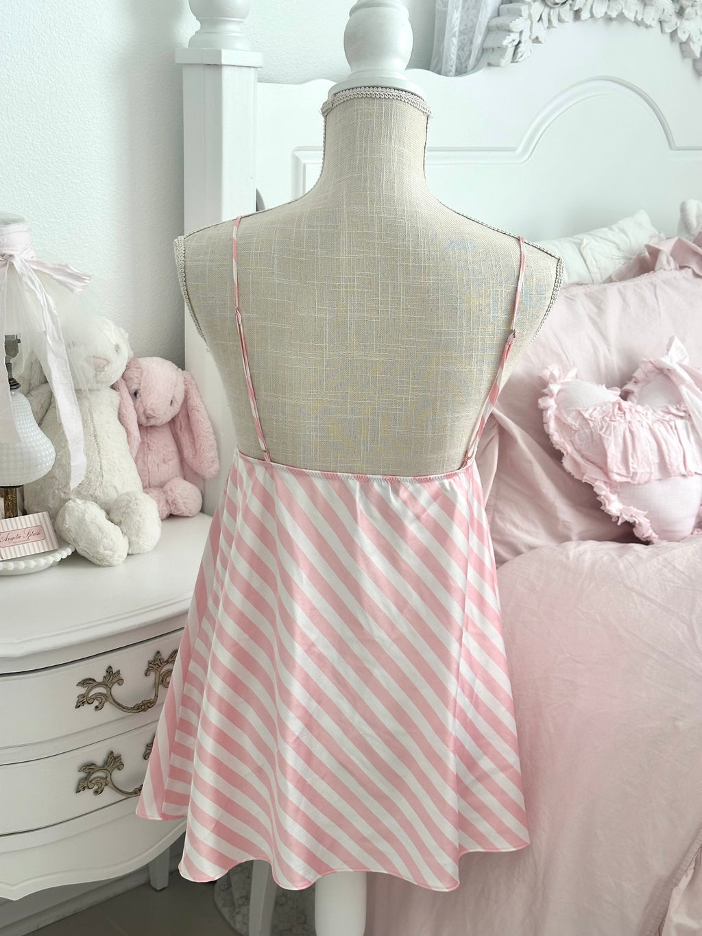 Vintage 2011 Victoria’s Secret Pink & White Striped Lace Slip Dress Size: L
