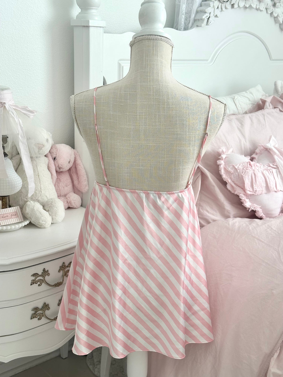 Vintage 2011 Victoria’s Secret Pink & White Striped Lace Slip Dress Size: L