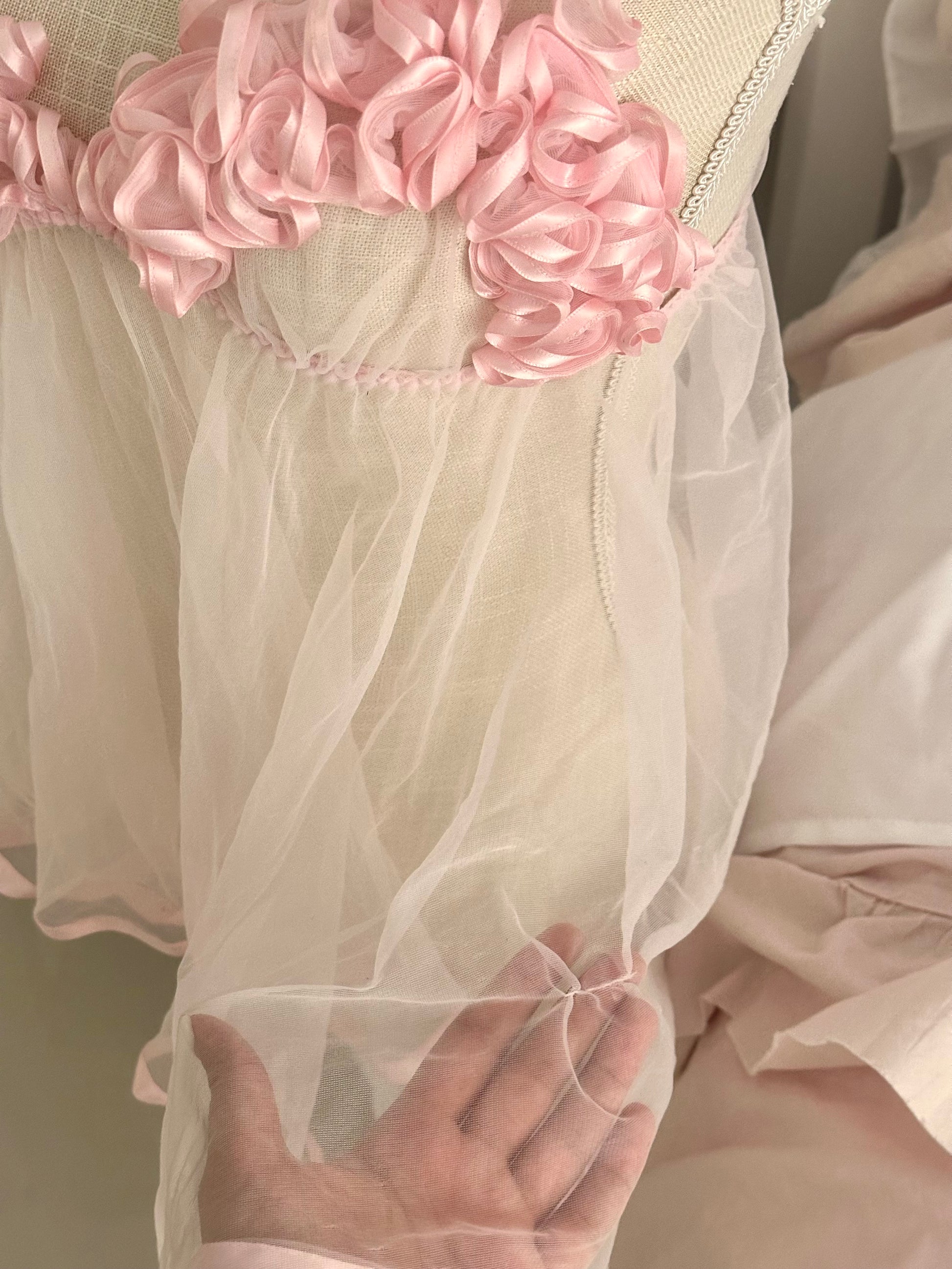 Vintage 1990s Frederick’s of Hollywood Pink Ruffle Sheer Babydoll Top Size: M