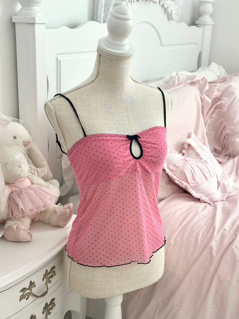 Vintage 2003 Victoria’s Secret Pink & Black Polka Dot Cami Top Size S