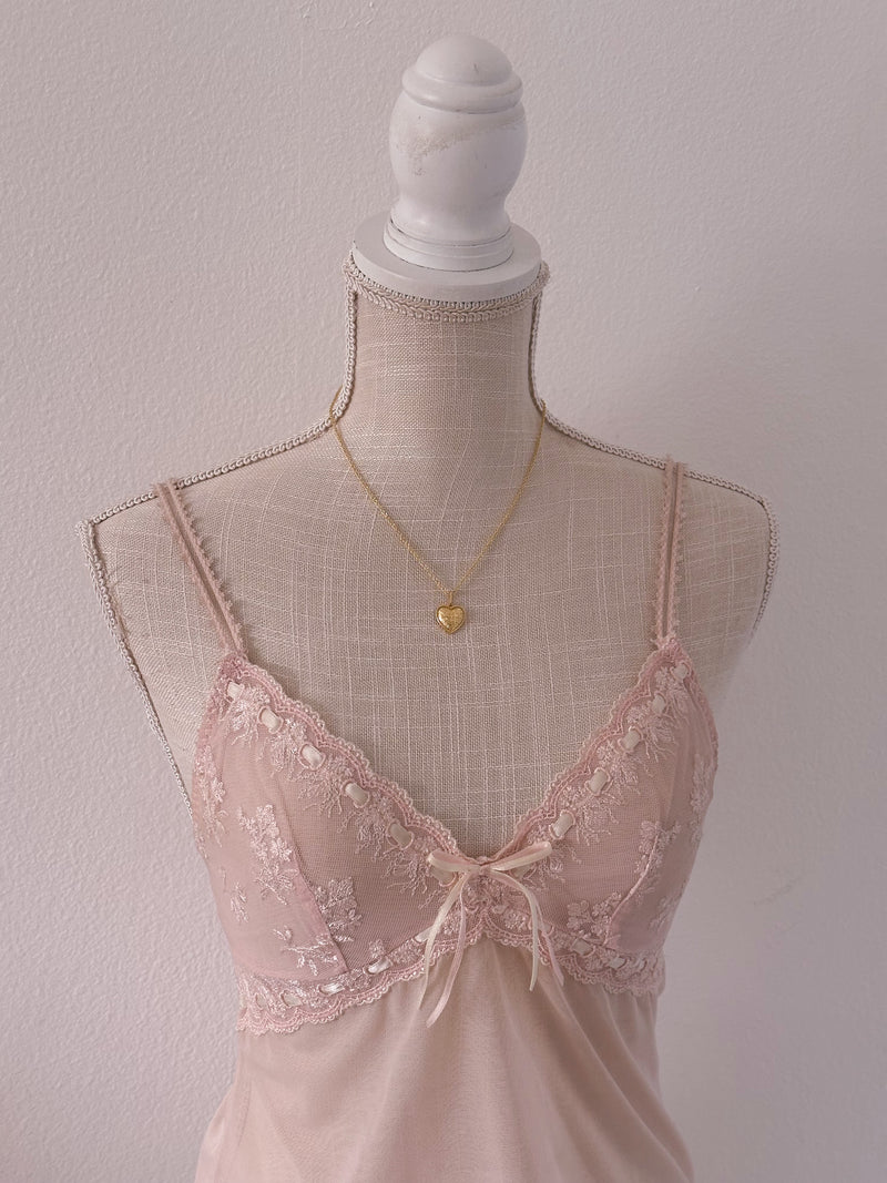 Y2K pink shabbychic lace cami top Size: S