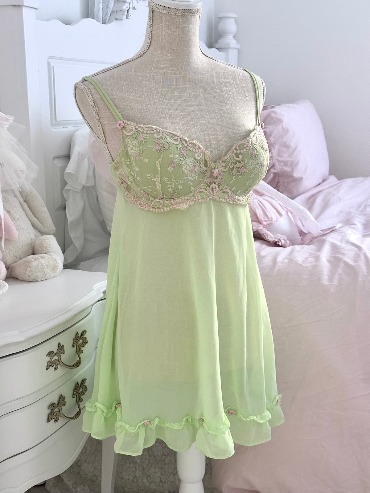 Vintage 2000s Delicates Green Fairy Babydoll Dress Size: L