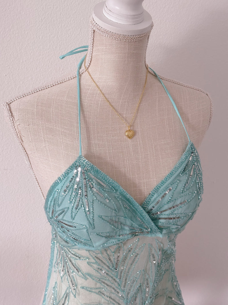 Vintage Wet Seal 1990s blue sequin halter top Size: S