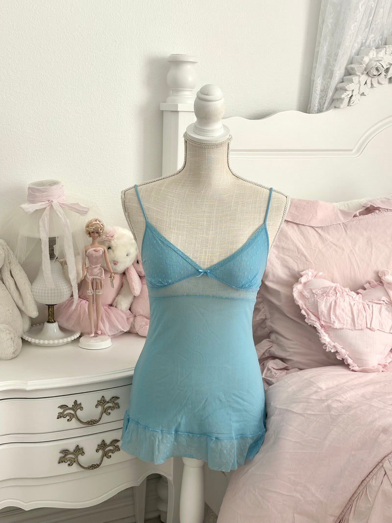 Vintage 2006 Victoria’s Secret Angels Collection Sheer Blue Babydoll Mini Dress Size XS