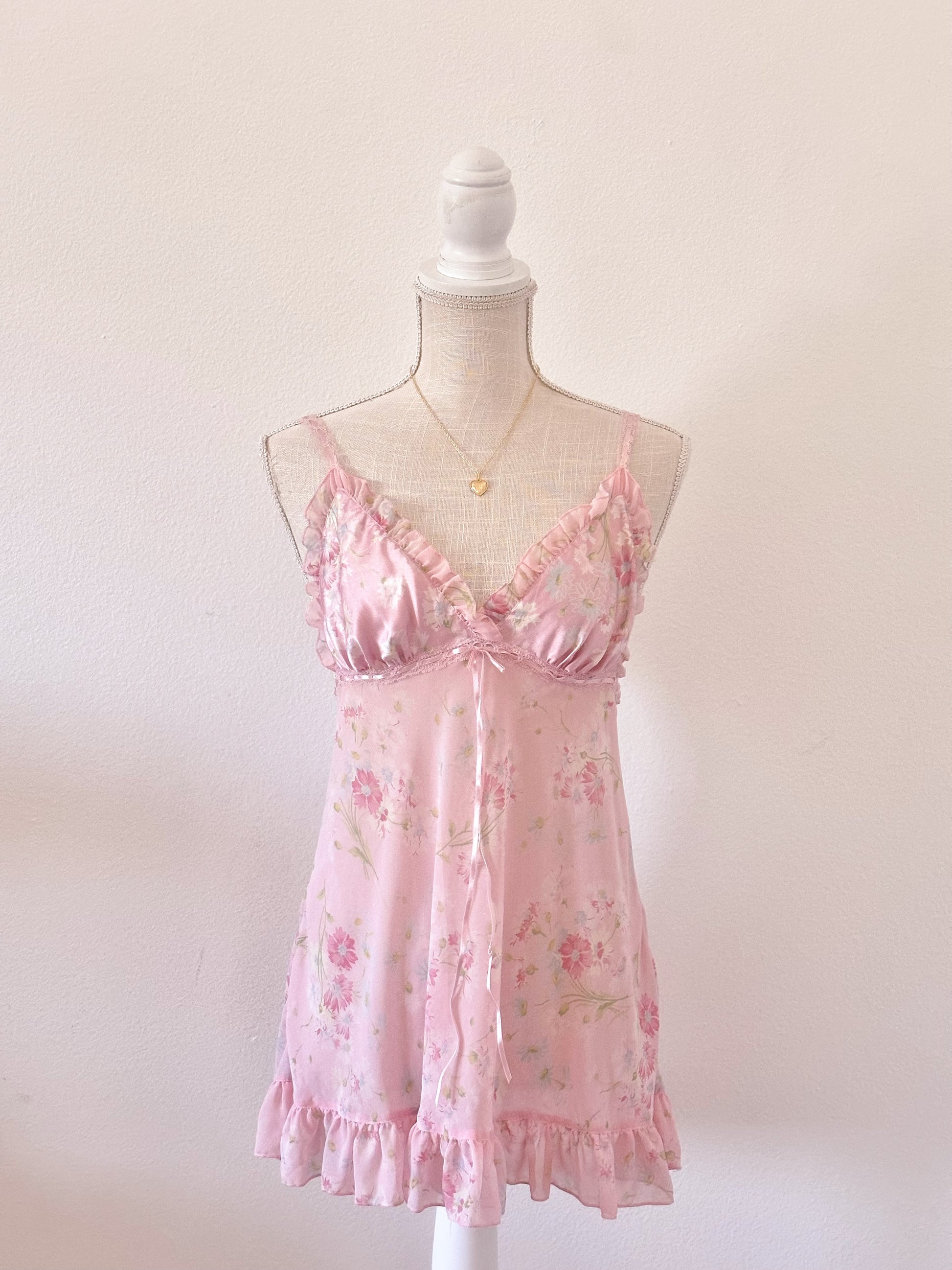 Vintage 2003 Victoria’s Secret Pink Floral Babydoll Slip Dress Size: M