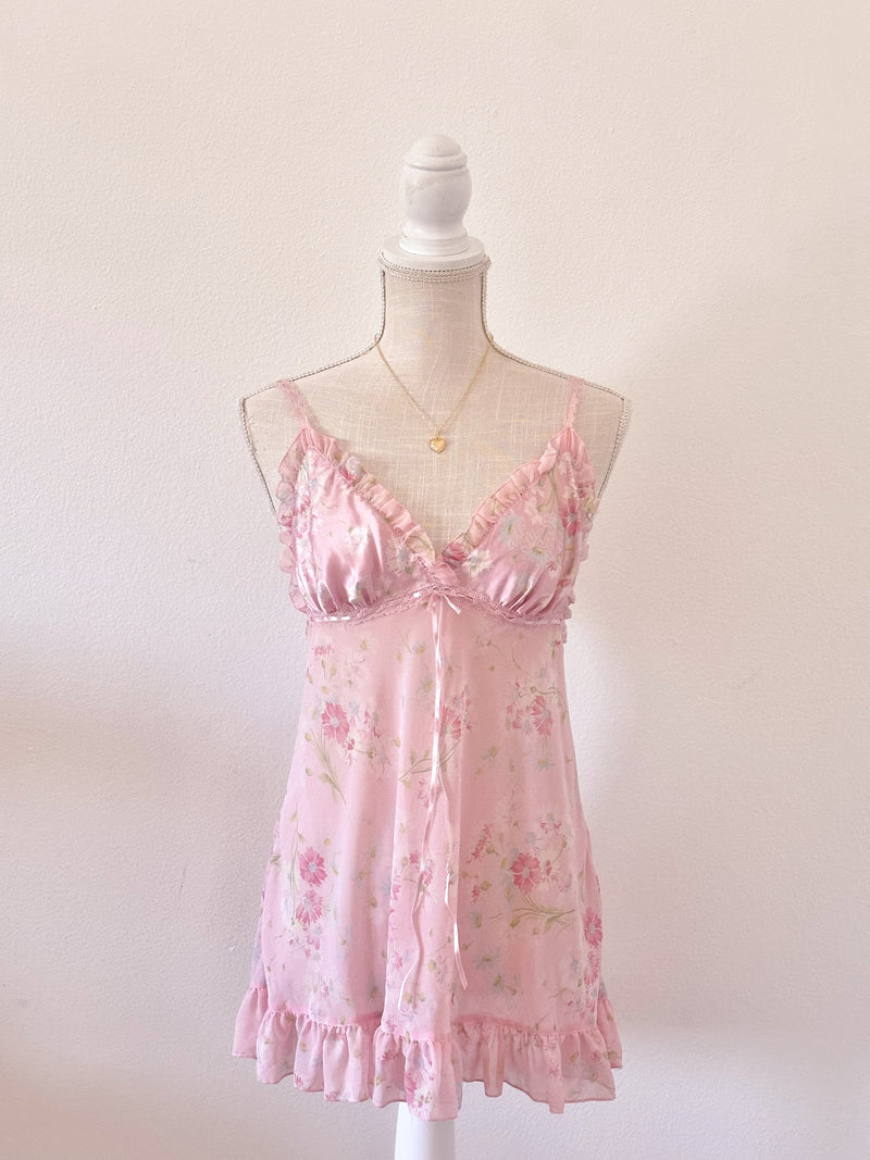 Vintage 2003 Victoria’s Secret Pink Floral Babydoll Slip Dress Size: M