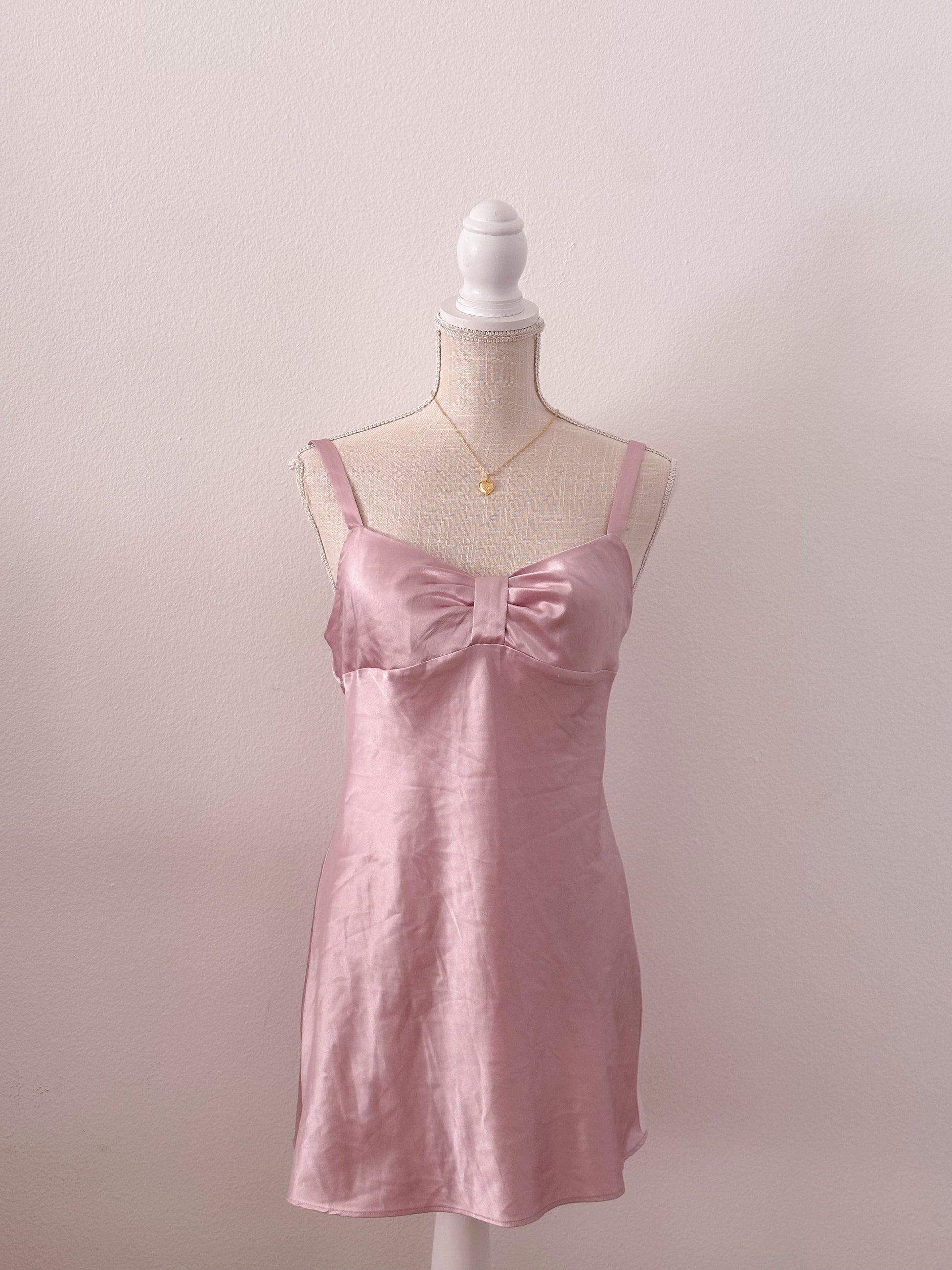 Victoria's Secret vintage coquette bow satin champagne pink slip dress