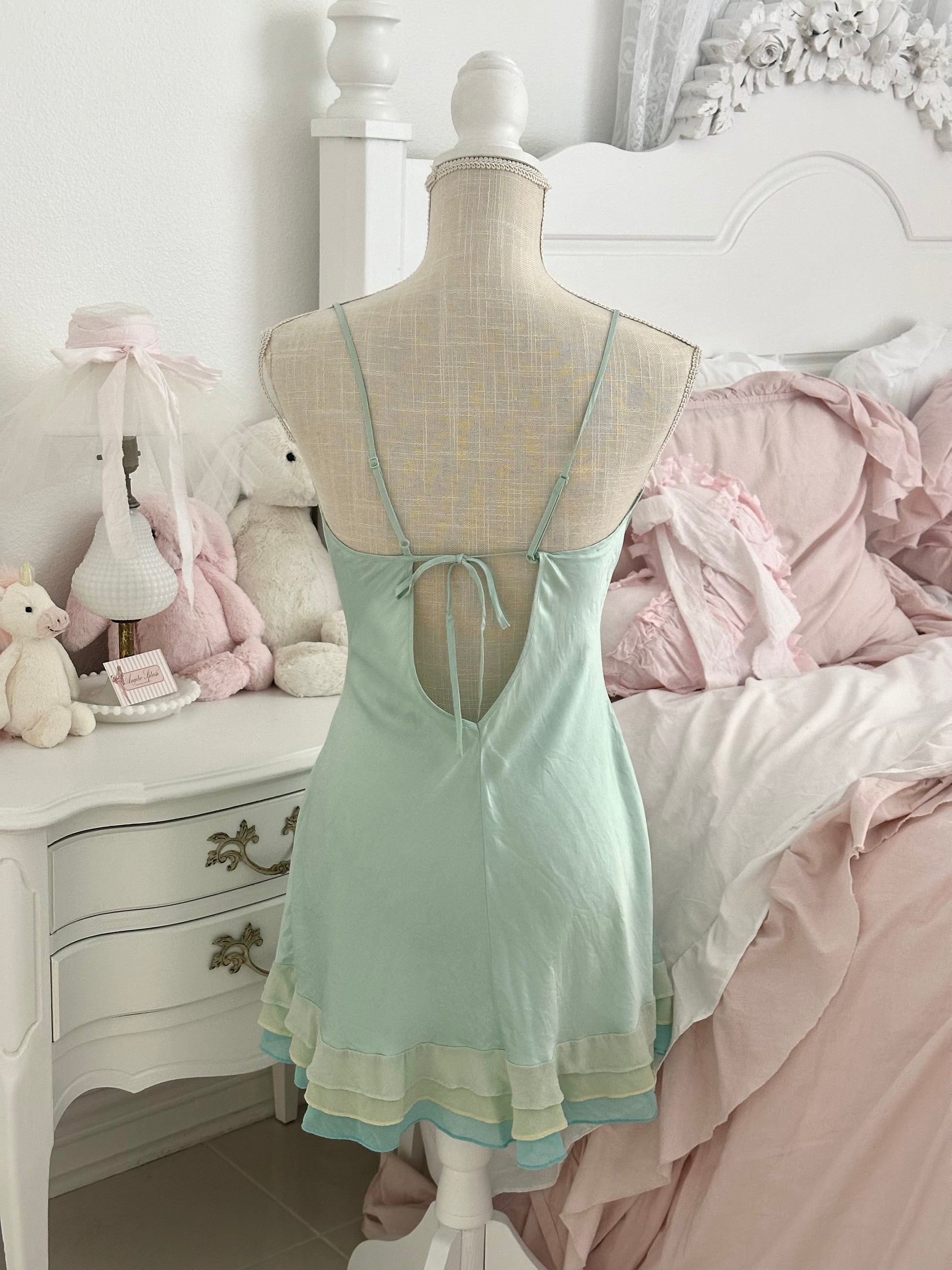 Vintage 2002 Victoria’s Secret Teal Silk Babydoll Slip Dress Size: S