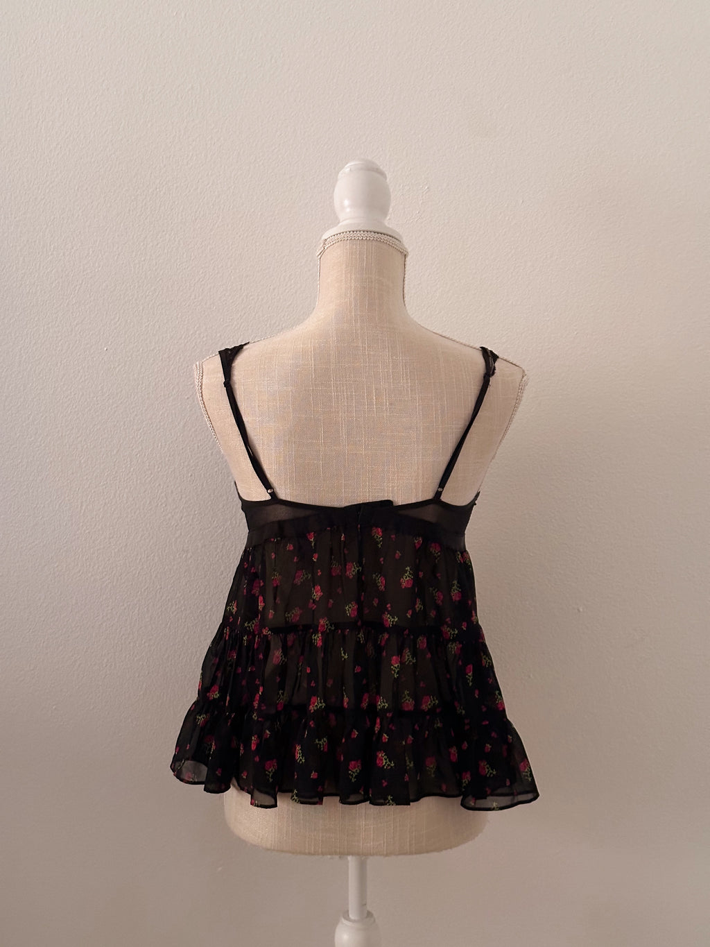 Victoria's Secret black floral sheer cami top from 2006