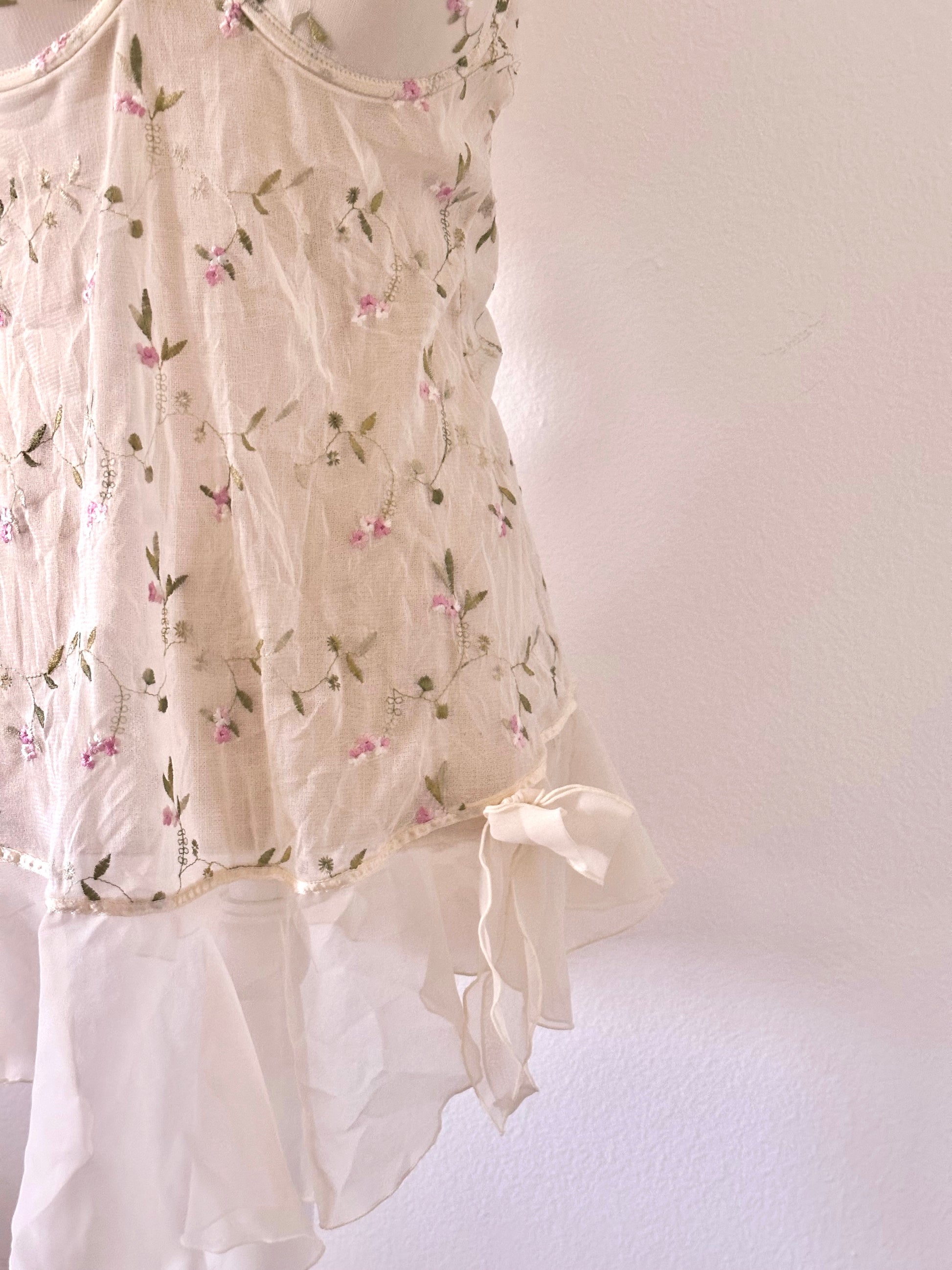 Vintage Hillard & Hanson White Floral Babydoll Slip Dress Size: L