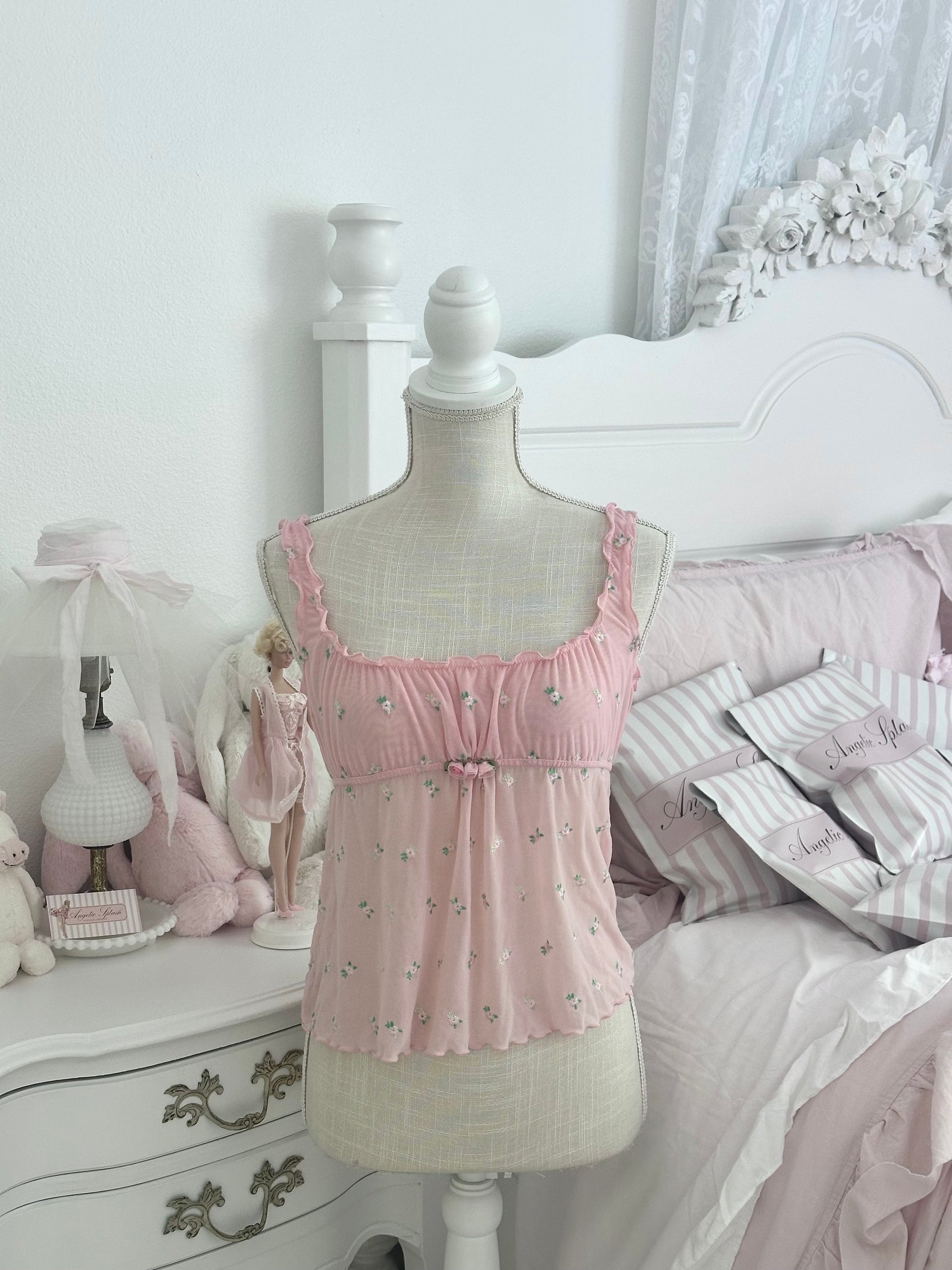 Vintage 2003 Victoria’s Secret Pink Floral Milkmaid Cami Top Size: S