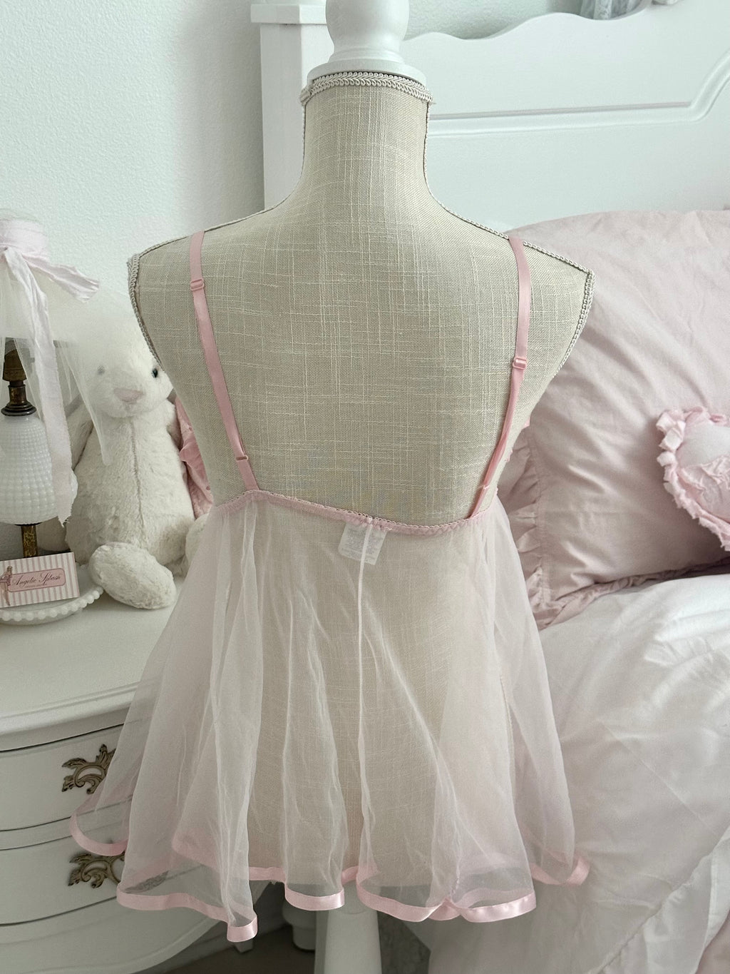 Vintage 1990s Frederick’s of Hollywood Pink Ruffle Sheer Babydoll Top Size: M