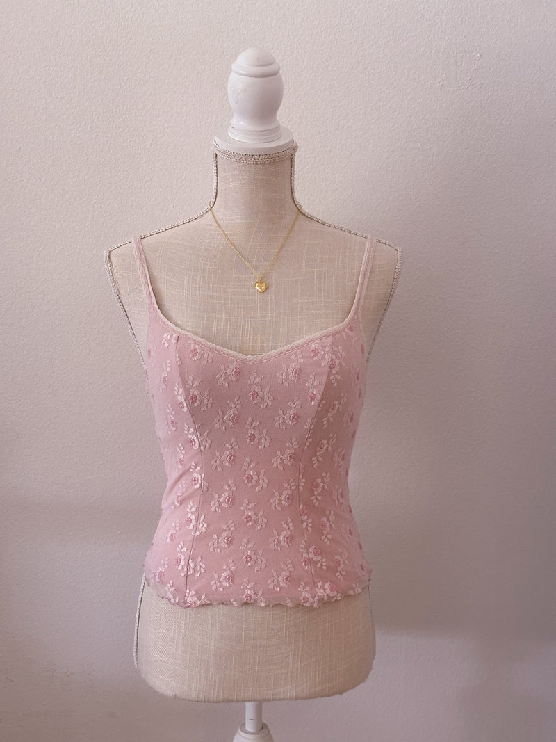 Vintage shabby chic floral pink bustier corset cami top size: S
