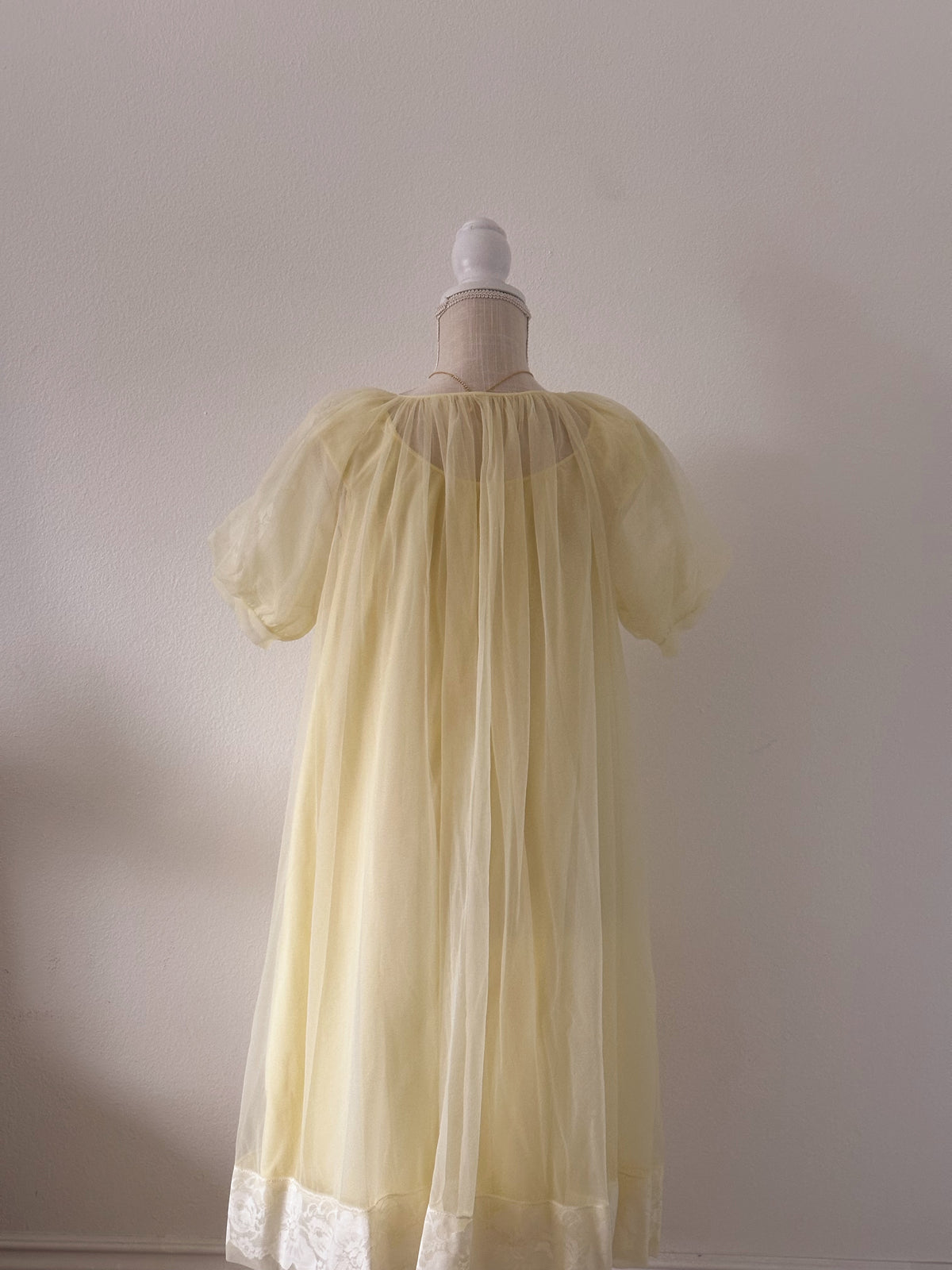Authentic true vintage 1950's peignoir yellow robe and slip dress set with puff sleeves.