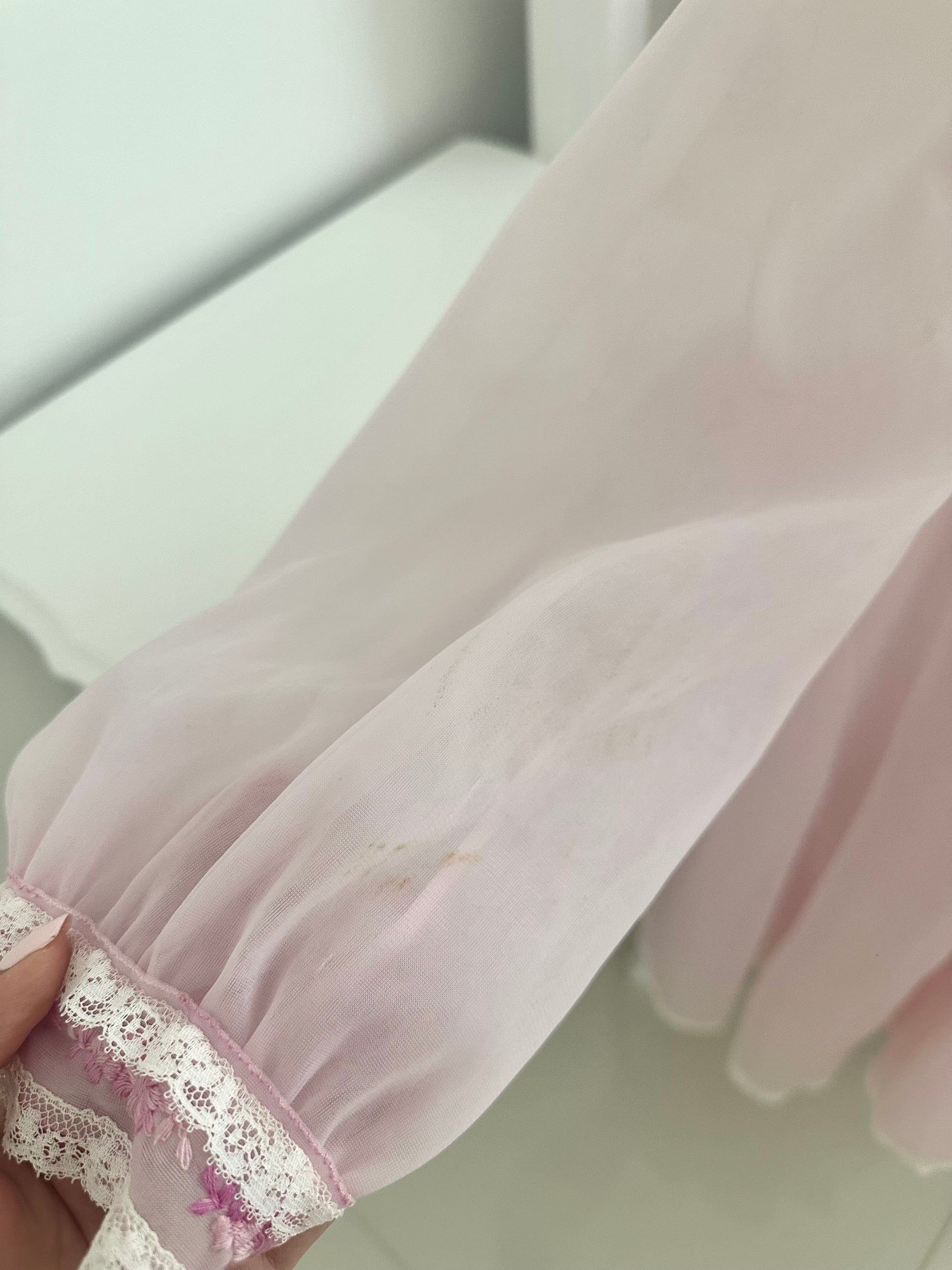 Authentic 1950s Pink Nylon Floral Nightgown & Matching Robe Set Size: S