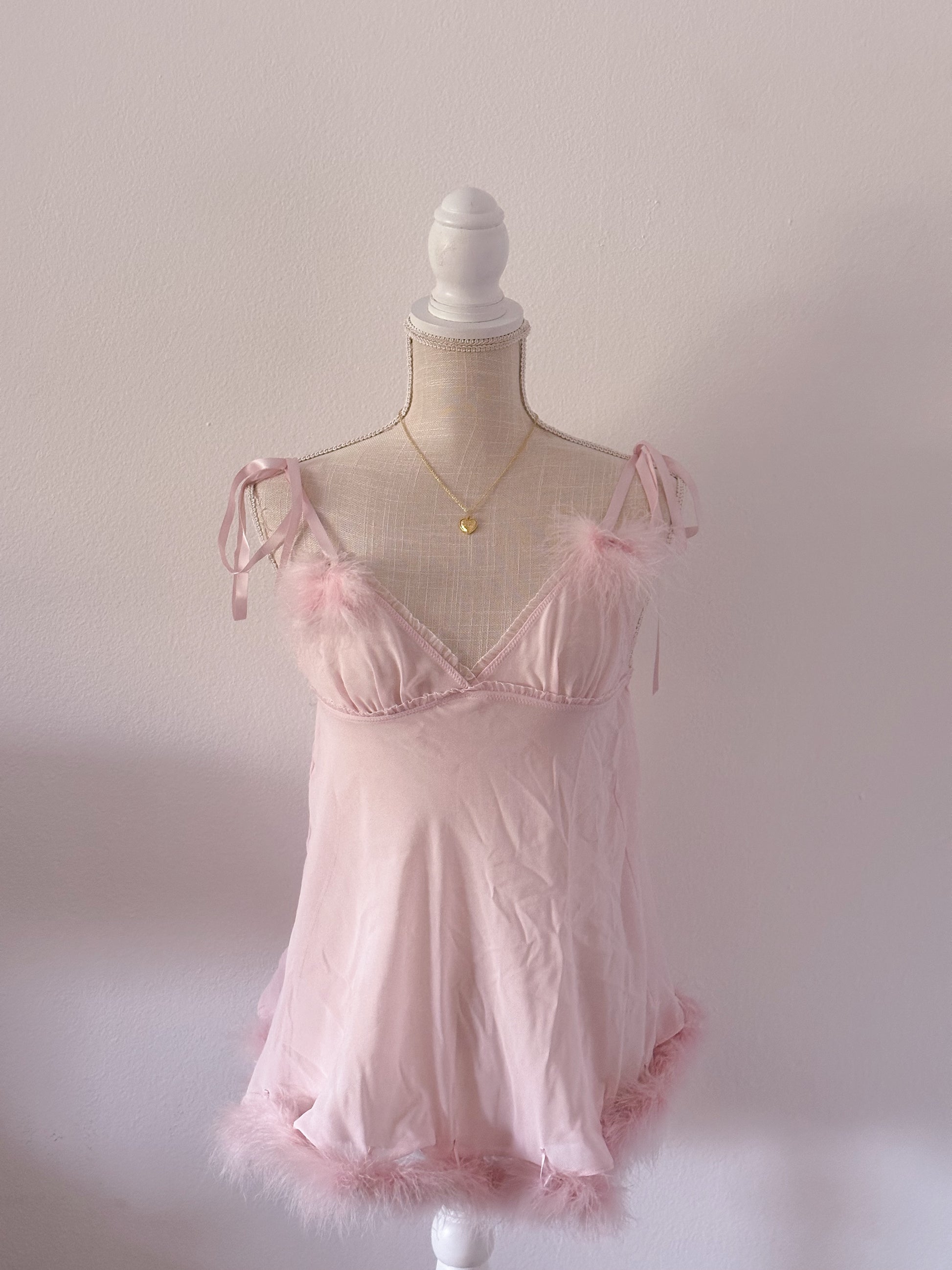 Vintage Victoria's Secret pink marabou babydoll top size: S