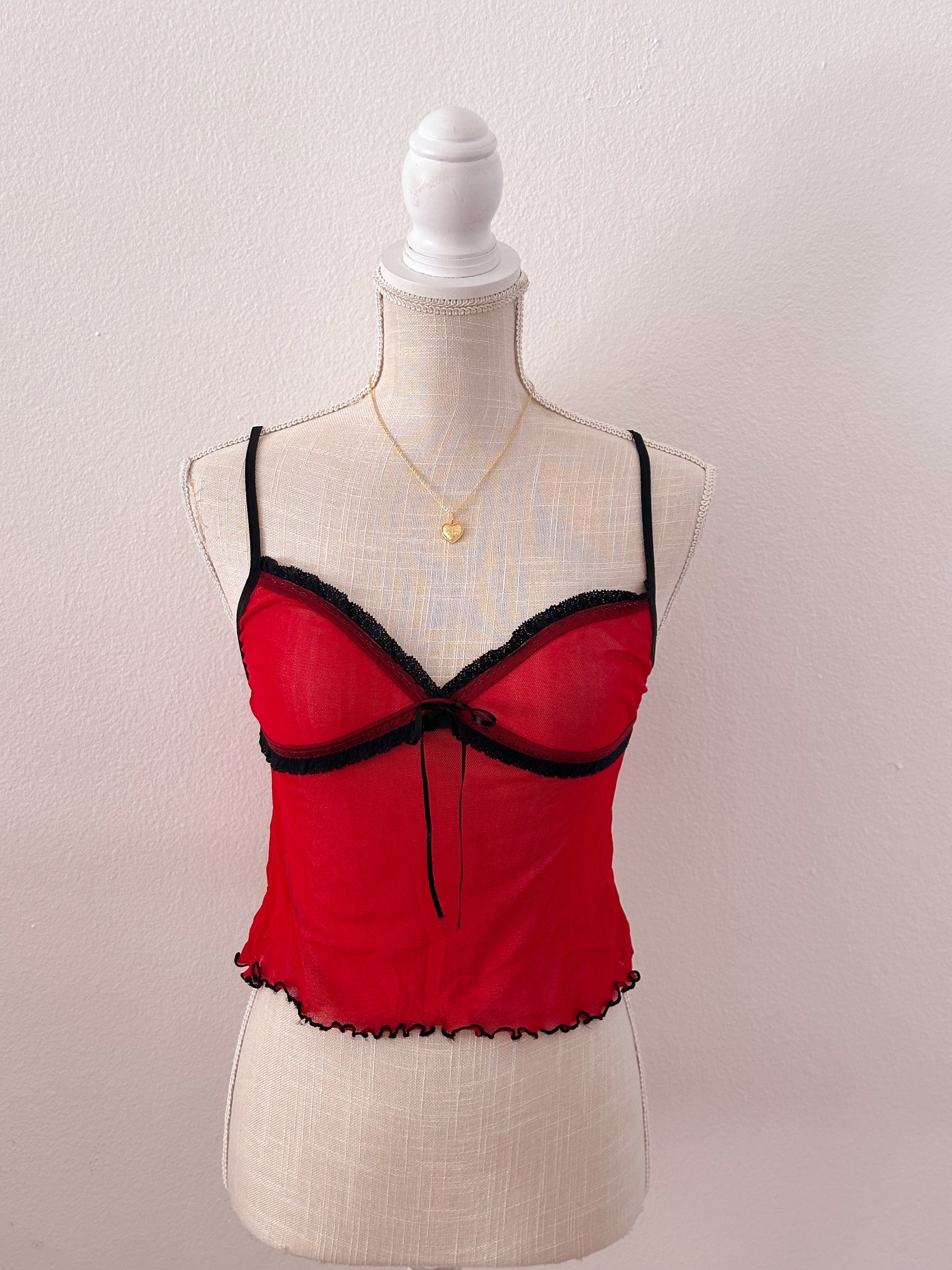 Vintage red and black sheer cami top size: xs/s