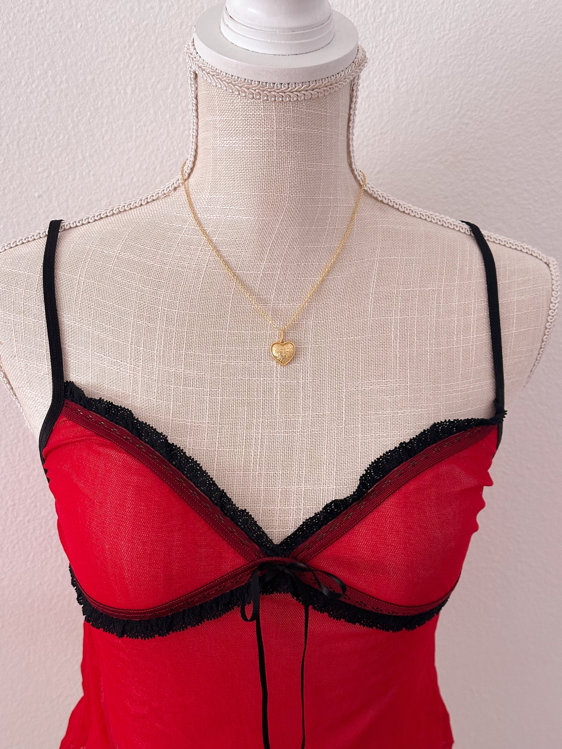Vintage red and black sheer cami top size: xs/s