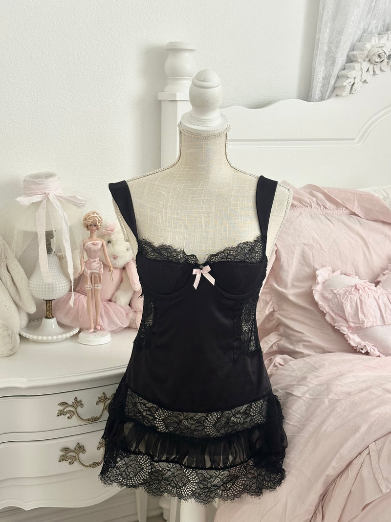 Vintage 2008 Victoria’s Secret Sexy Little Things Black Lace mini Babydoll Dress Size 34B