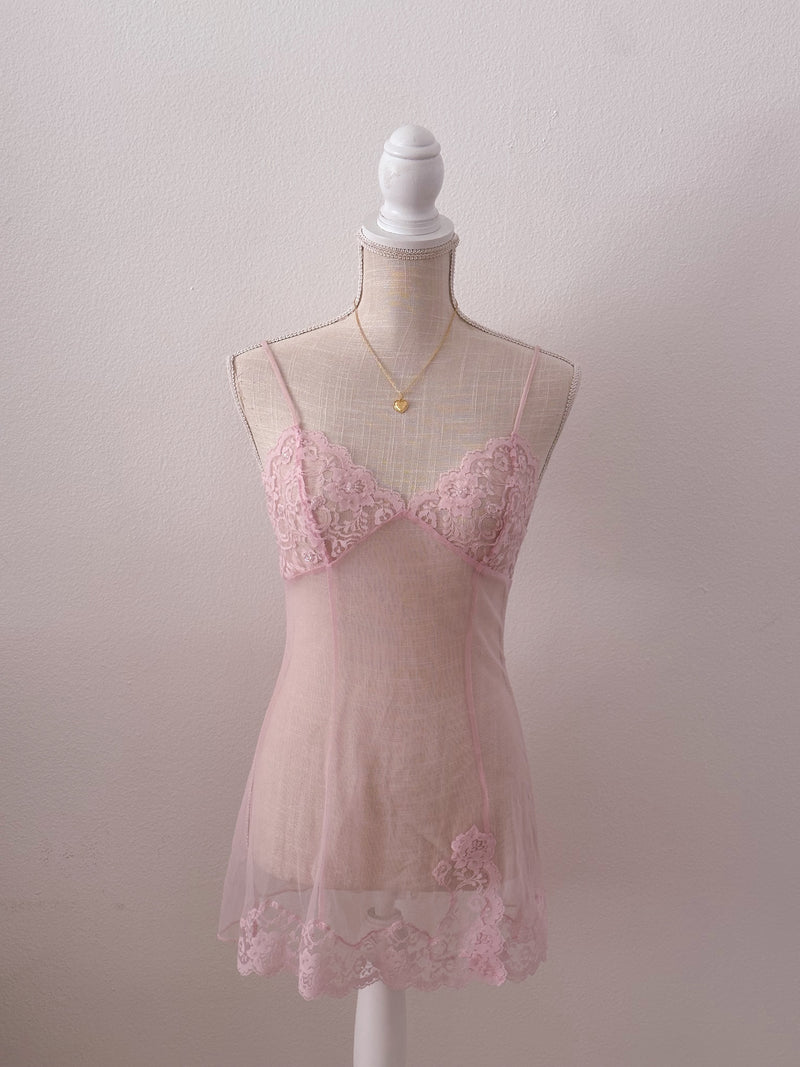 Vintage Victoria's Secret pink sheer baby doll slip set dress size: xs