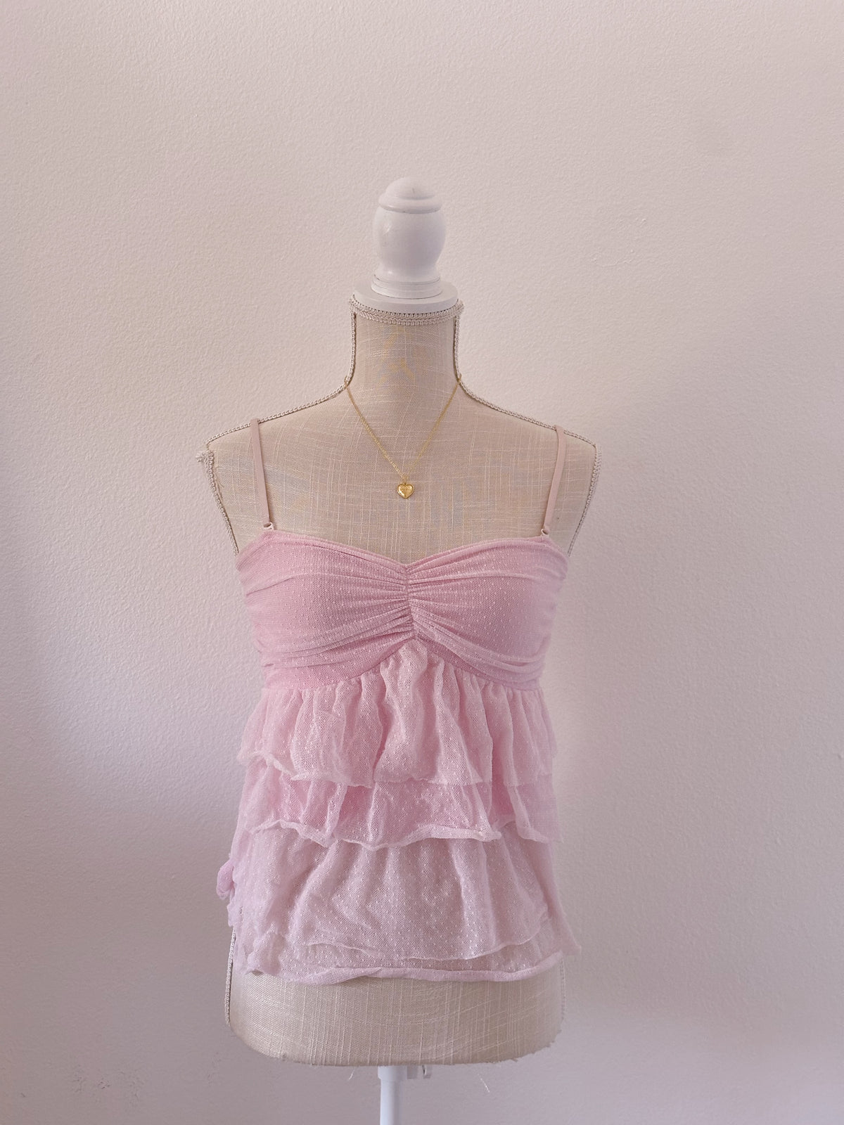 Vintage shabby chic pink ruffled top