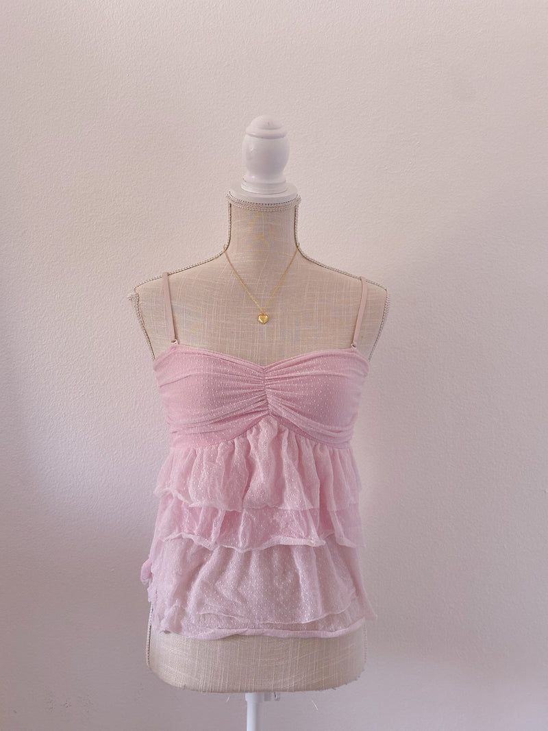Vintage shabby chic pink ruffled top