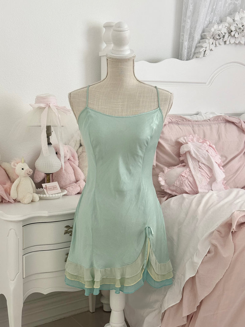 Vintage 2002 Victoria’s Secret Teal Silk Babydoll Slip Dress Size: S