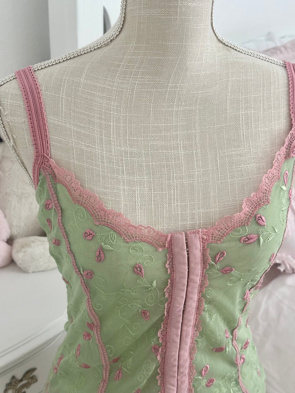 Vintage Y2K Rampage Pink & Green Sheer Corset Top Size: L (Fits M)