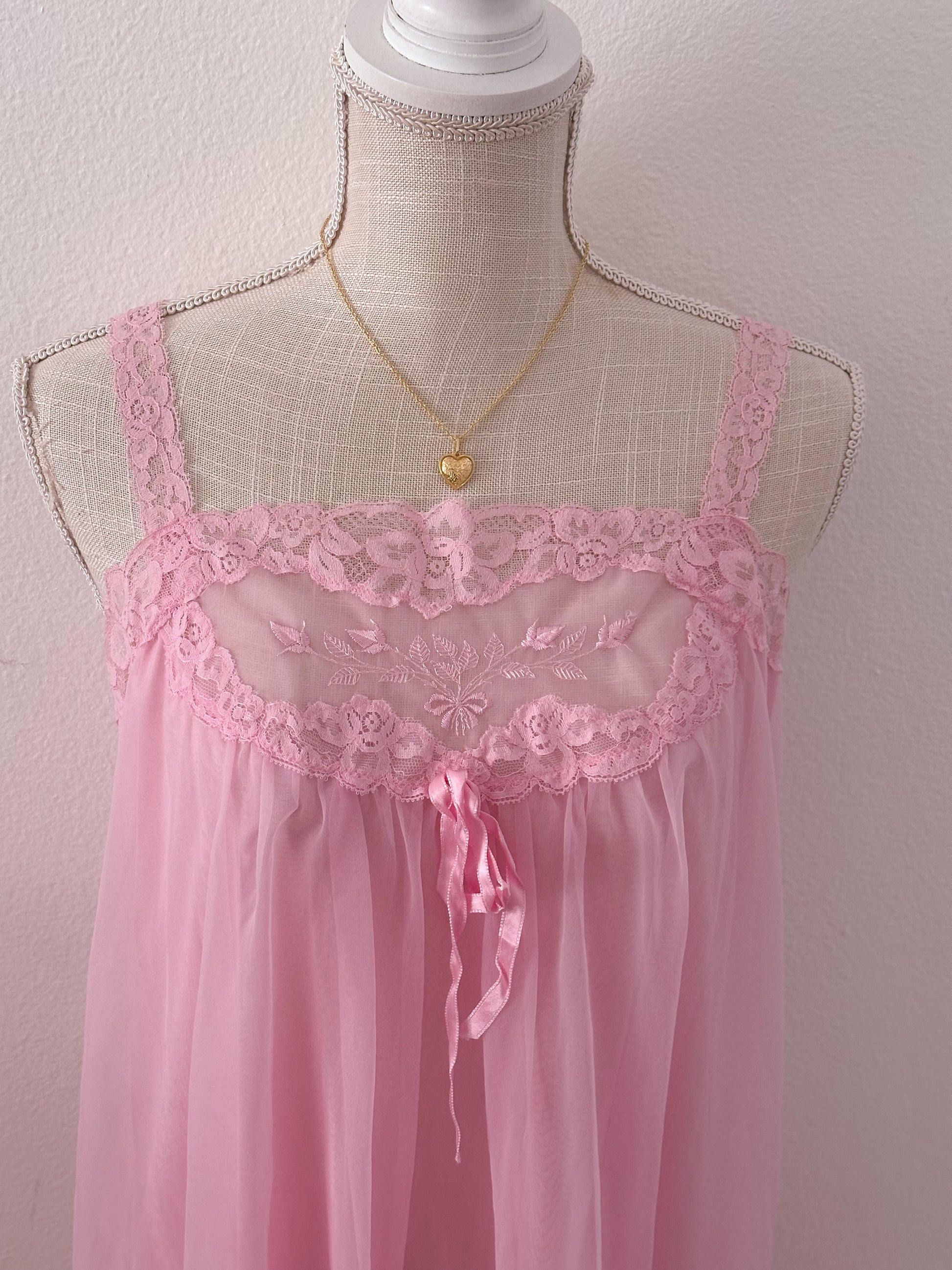 Vintage 1950s pink sheer baby doll nightgown slip dress Size: M