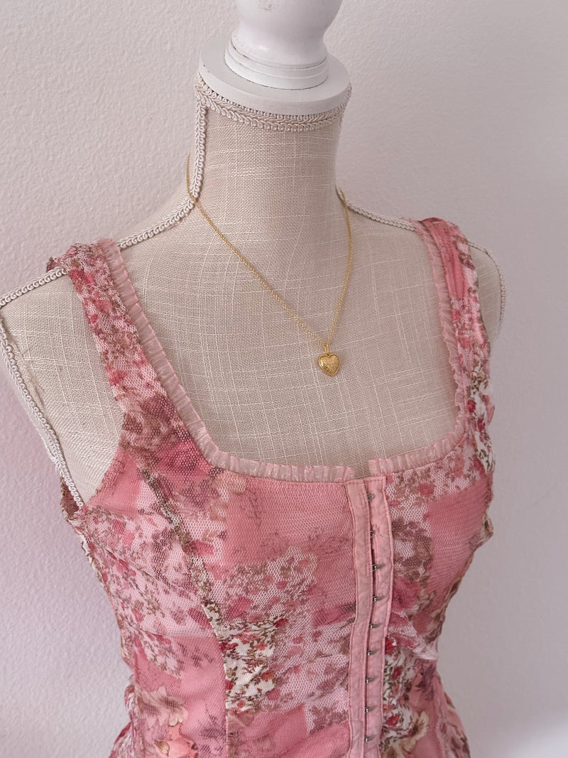 Vintage y2k Rave pink shabbychic floral bustier top size: XS/S