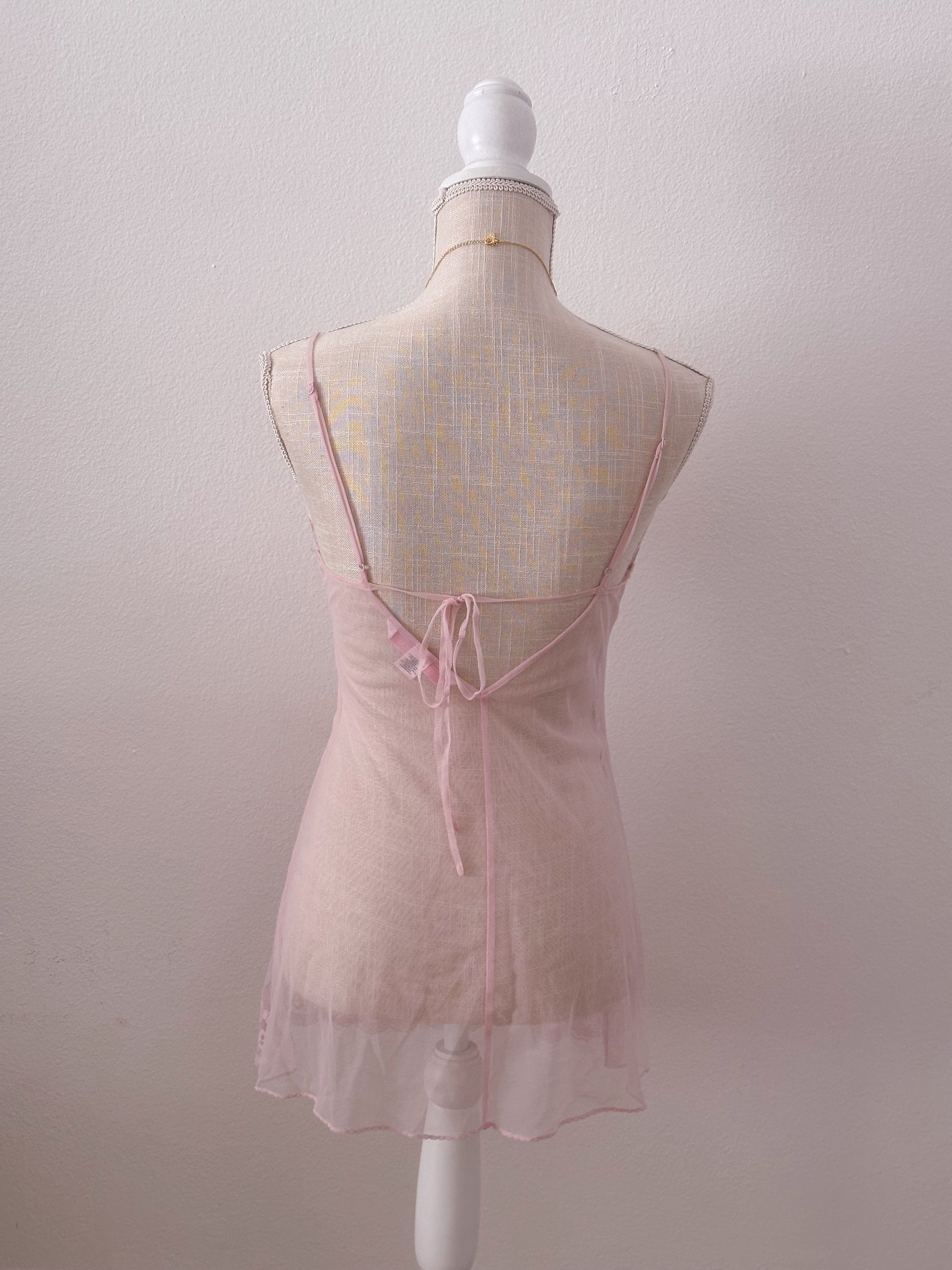 Vintage Victoria's Secret pink sheer baby doll slip set dress size: xs