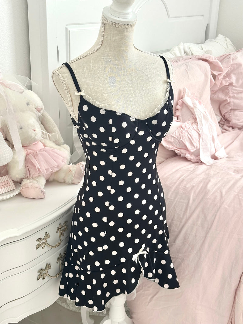 Vintage 2007 Victoria’s Secret Black & White Polka Dot Babydoll Slip Dress 36C