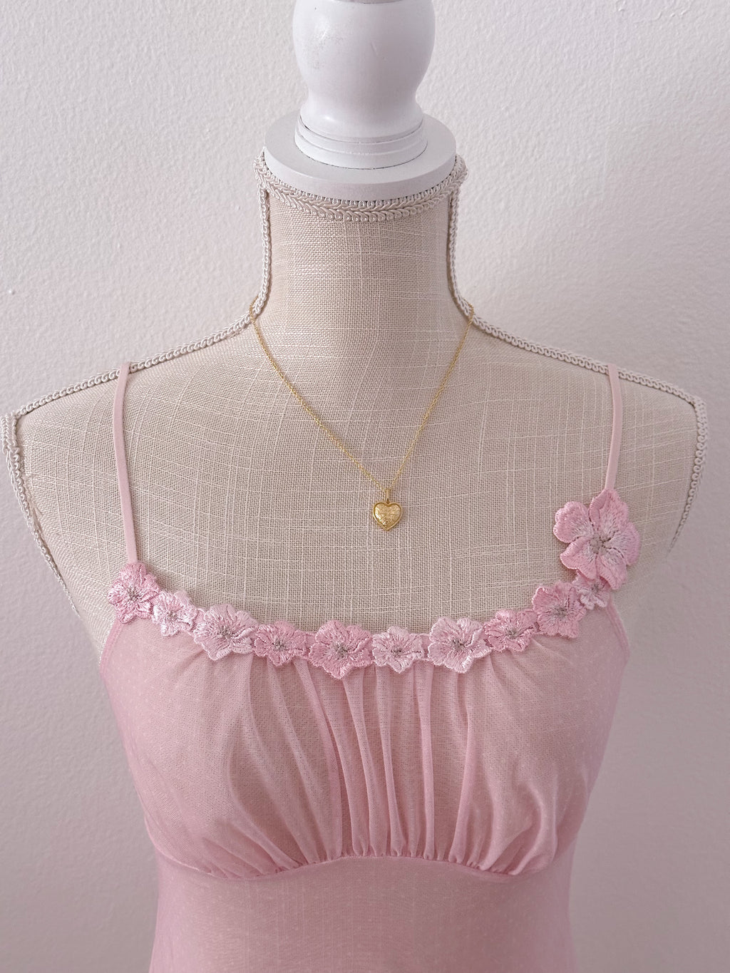 Vintage sheer pink floral shabby chic cami / swimsuit cover size: S