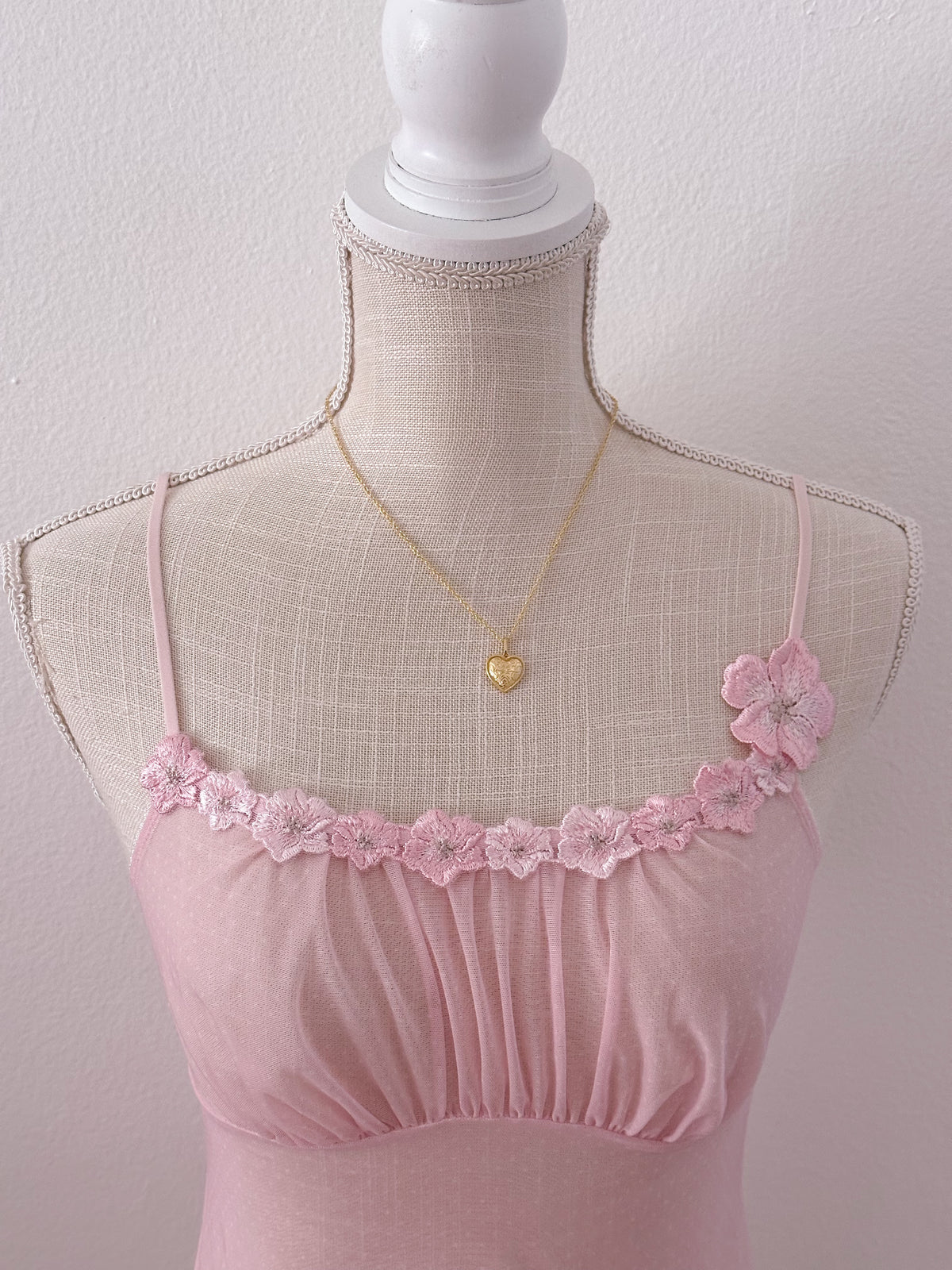 Vintage sheer pink floral shabby chic cami / swimsuit cover size: S