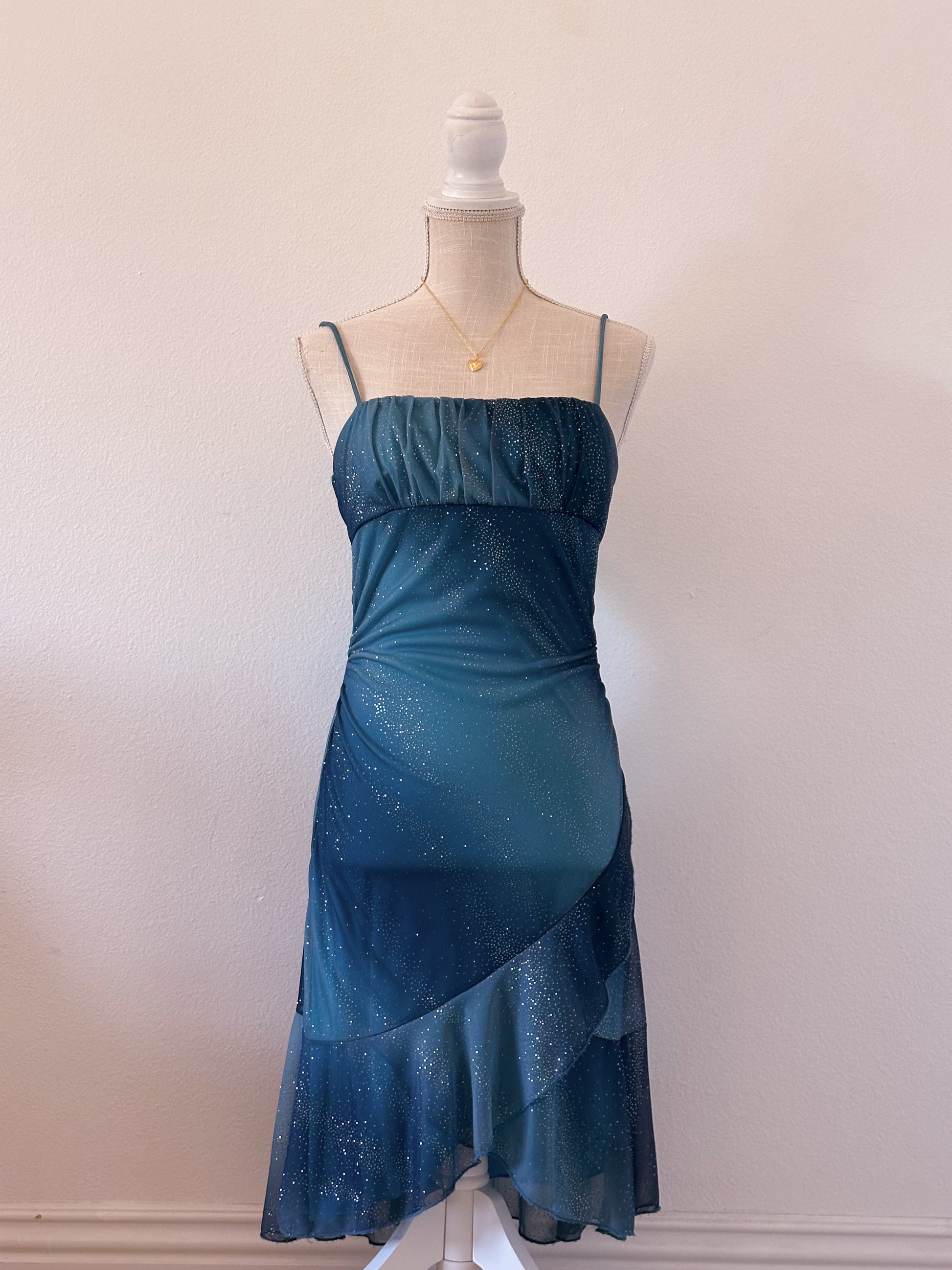 Vintage 1990s Taboo Dark Blue sparkly formal midi dress size: S/M