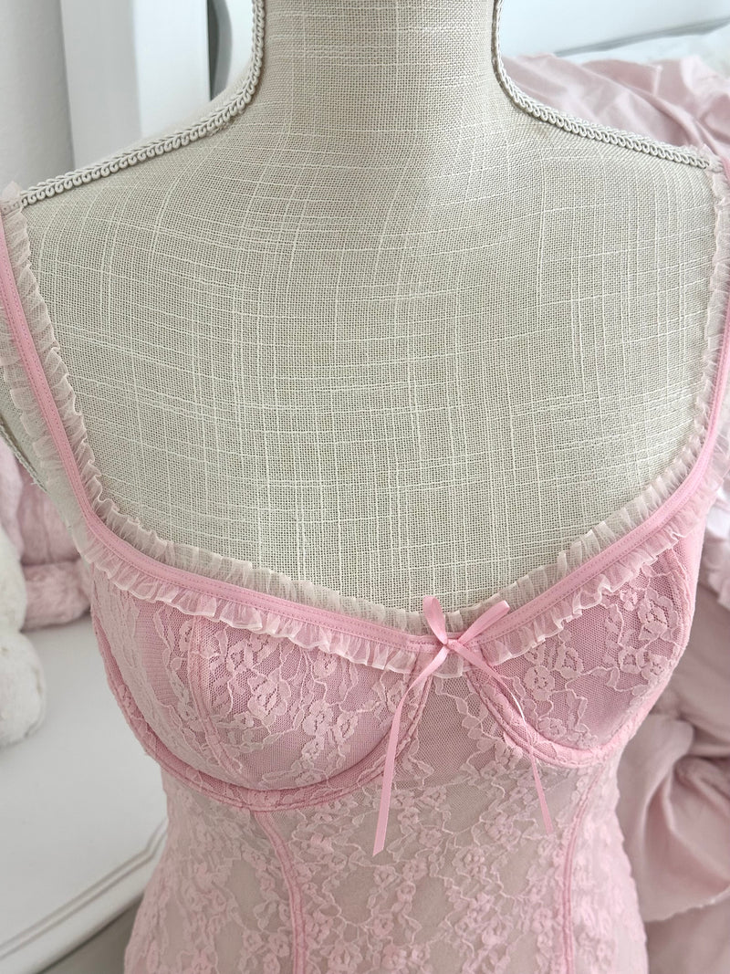 Vintage 2005 Victoria’s Secret Pink Lace Corset Cami Top Size: M
