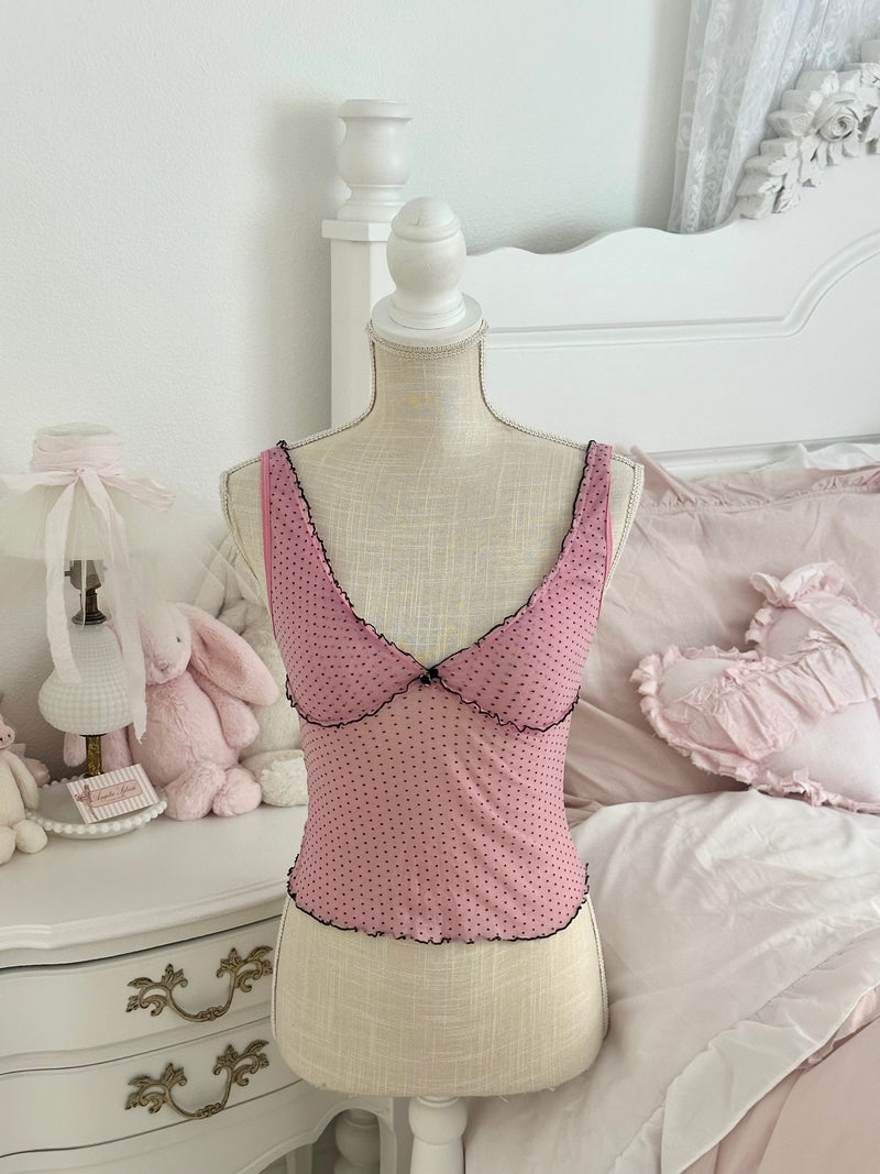 Vintage 2004 Victoria’s Secret Pink Polka Dot Sheer Cami Top Size: S